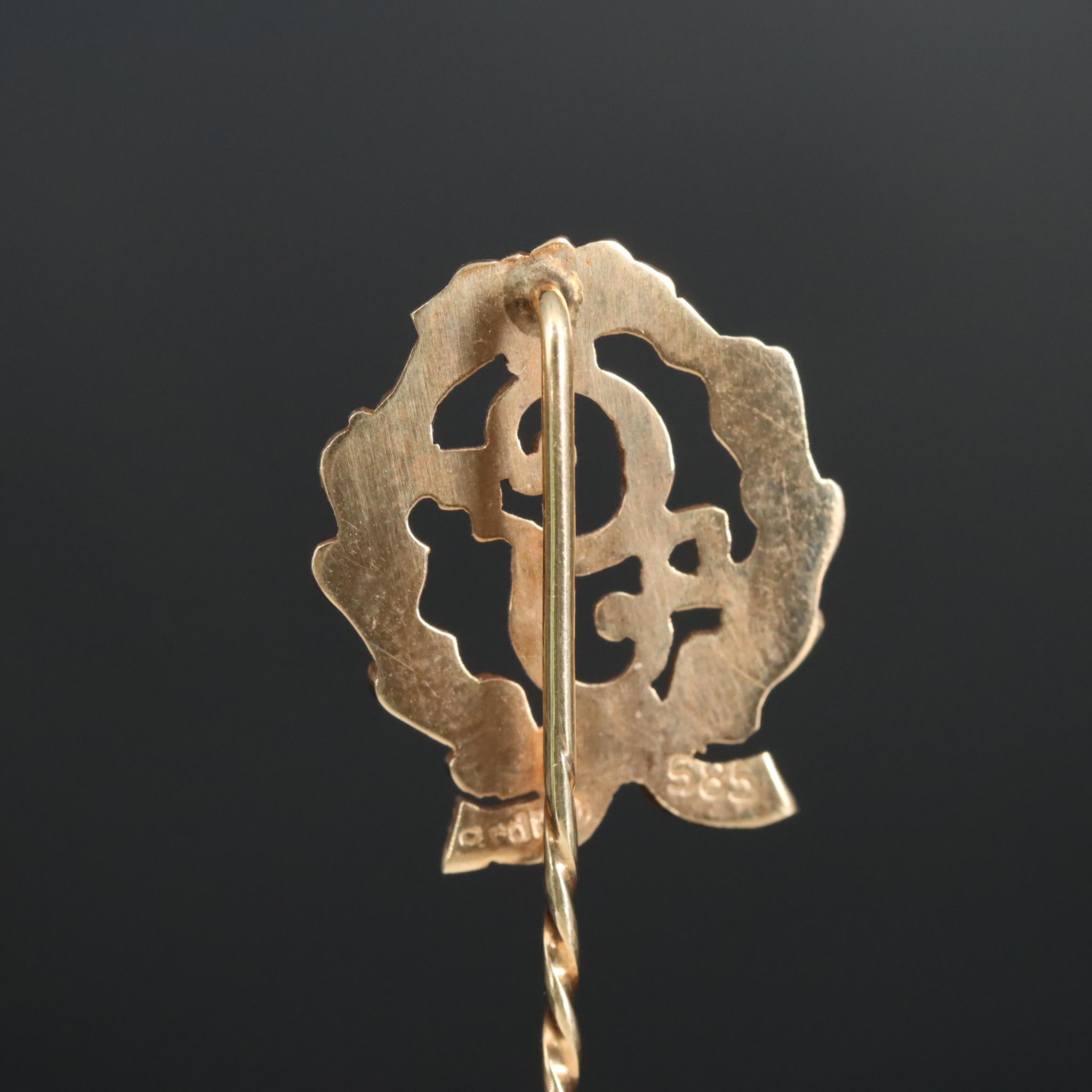 14K Rose Gold Monogrammed Wreath Stick Pin