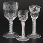 Georgian Beibly Style Enameled Wine Glass with Other Opaque Twist Glasses