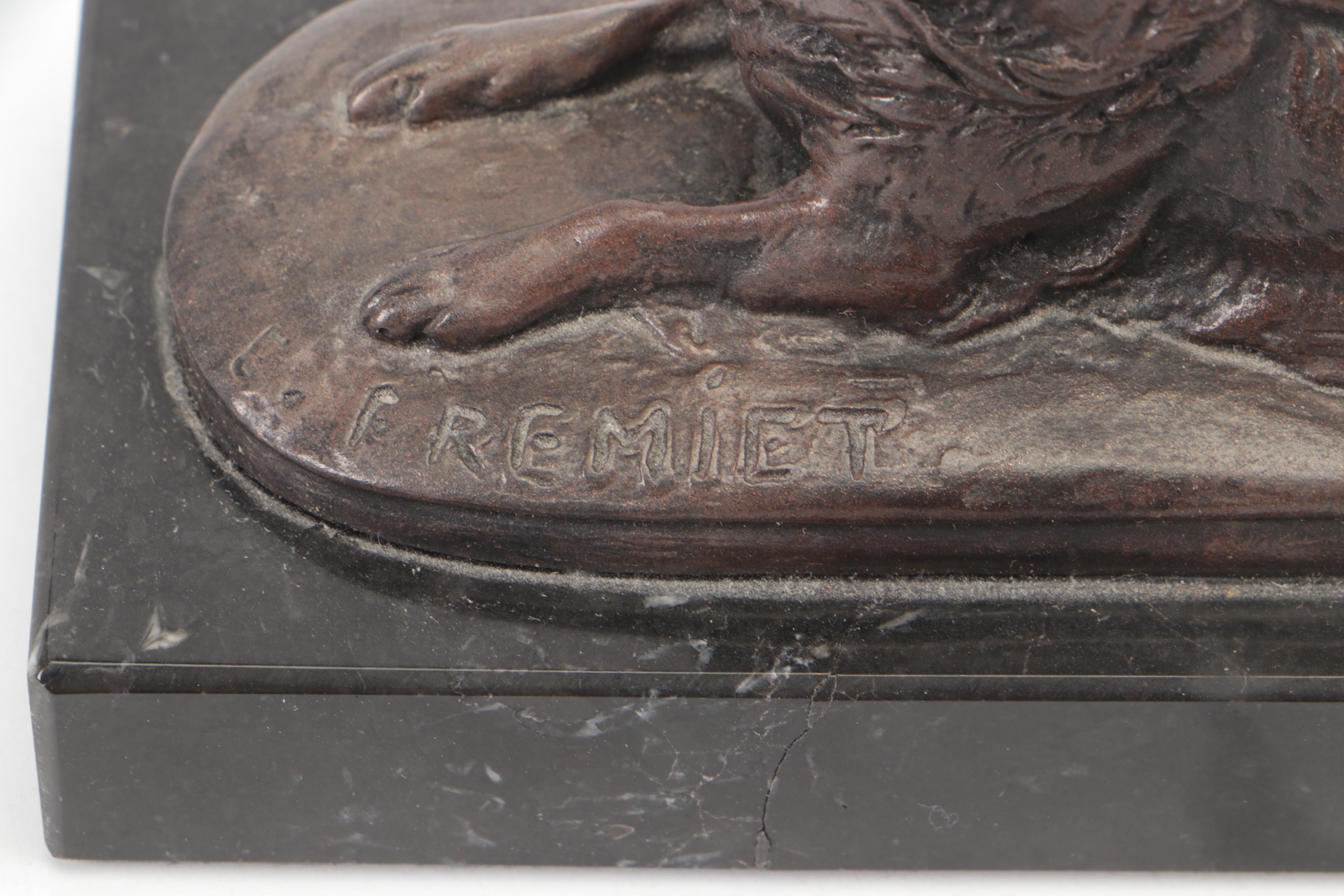 Emmanuel Frémiet "Husky Dog" Cast Resin Figurine on Black Marble Base