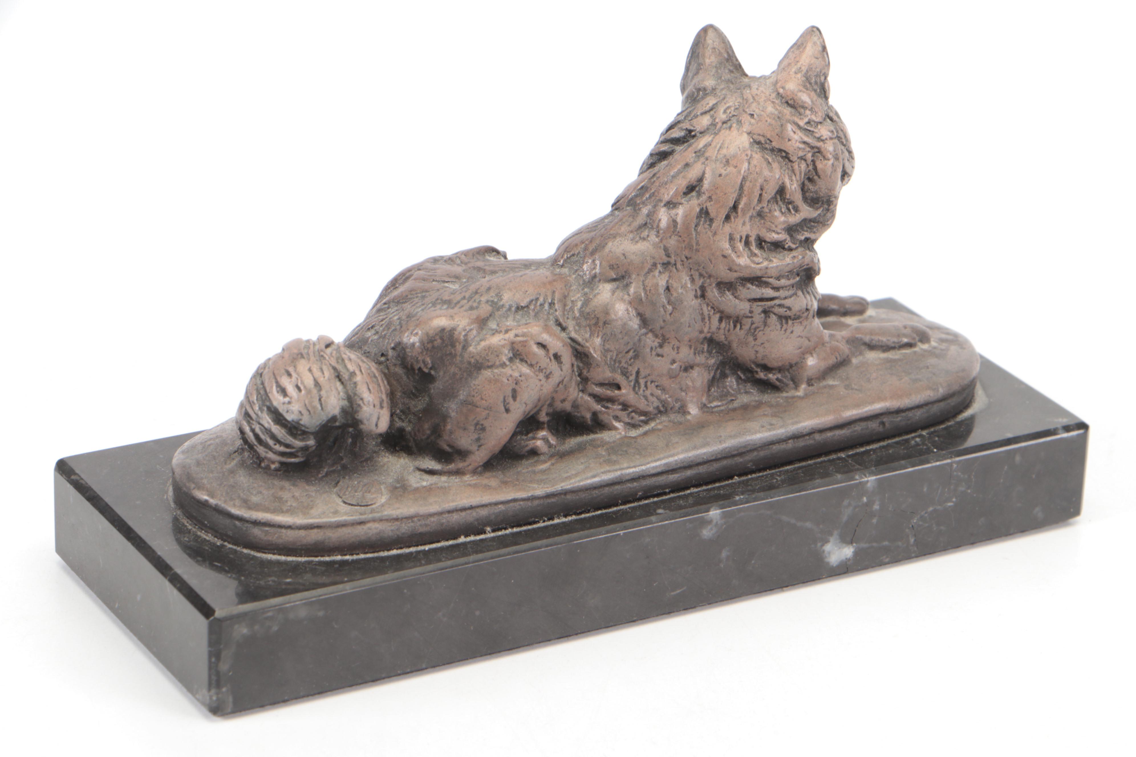 Emmanuel Frémiet "Husky Dog" Cast Resin Figurine on Black Marble Base