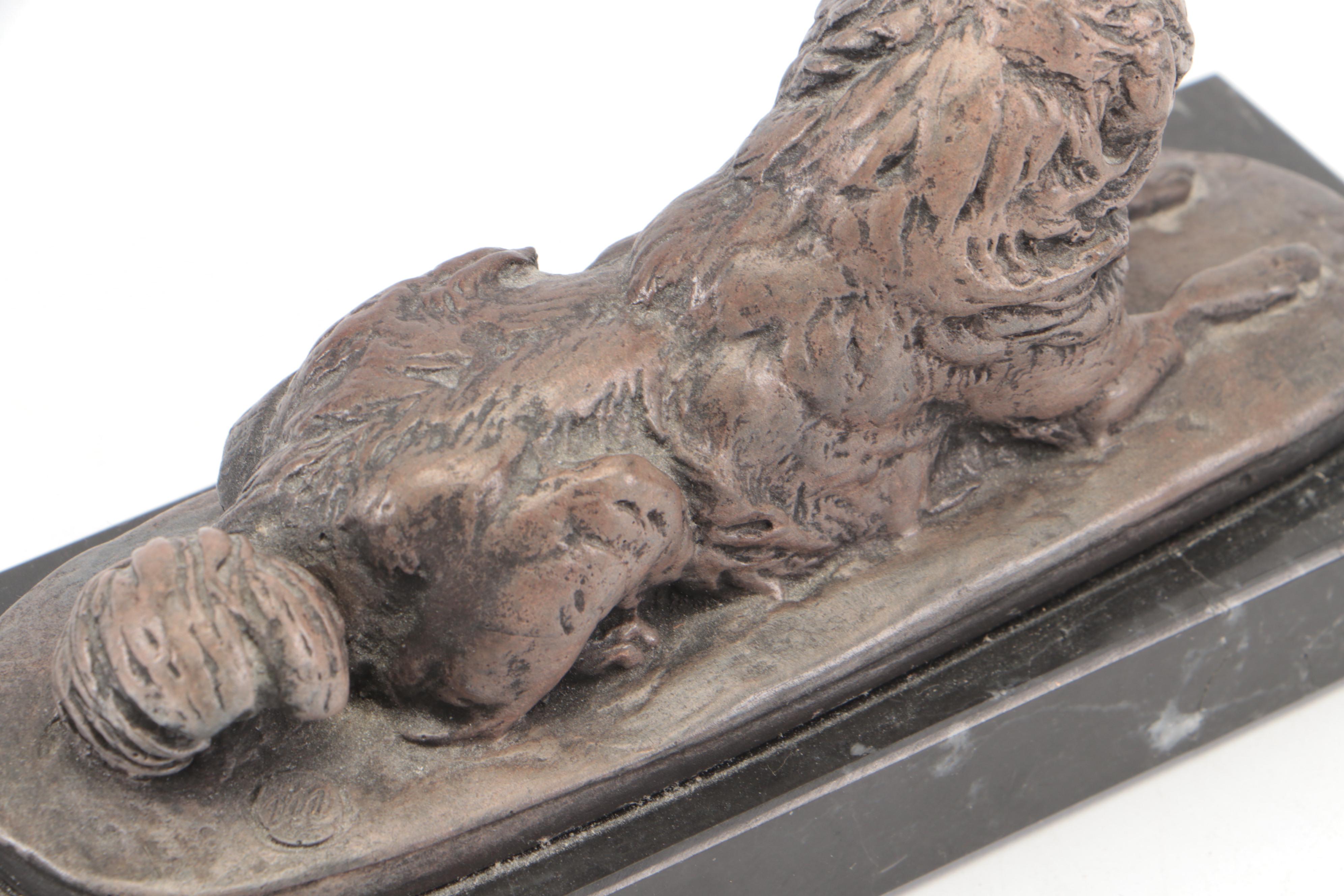 Emmanuel Frémiet "Husky Dog" Cast Resin Figurine on Black Marble Base