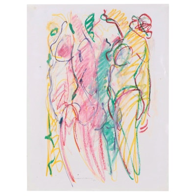 Jack Meanwell Abstract Figuative Oil Pastel Drawing, 1980