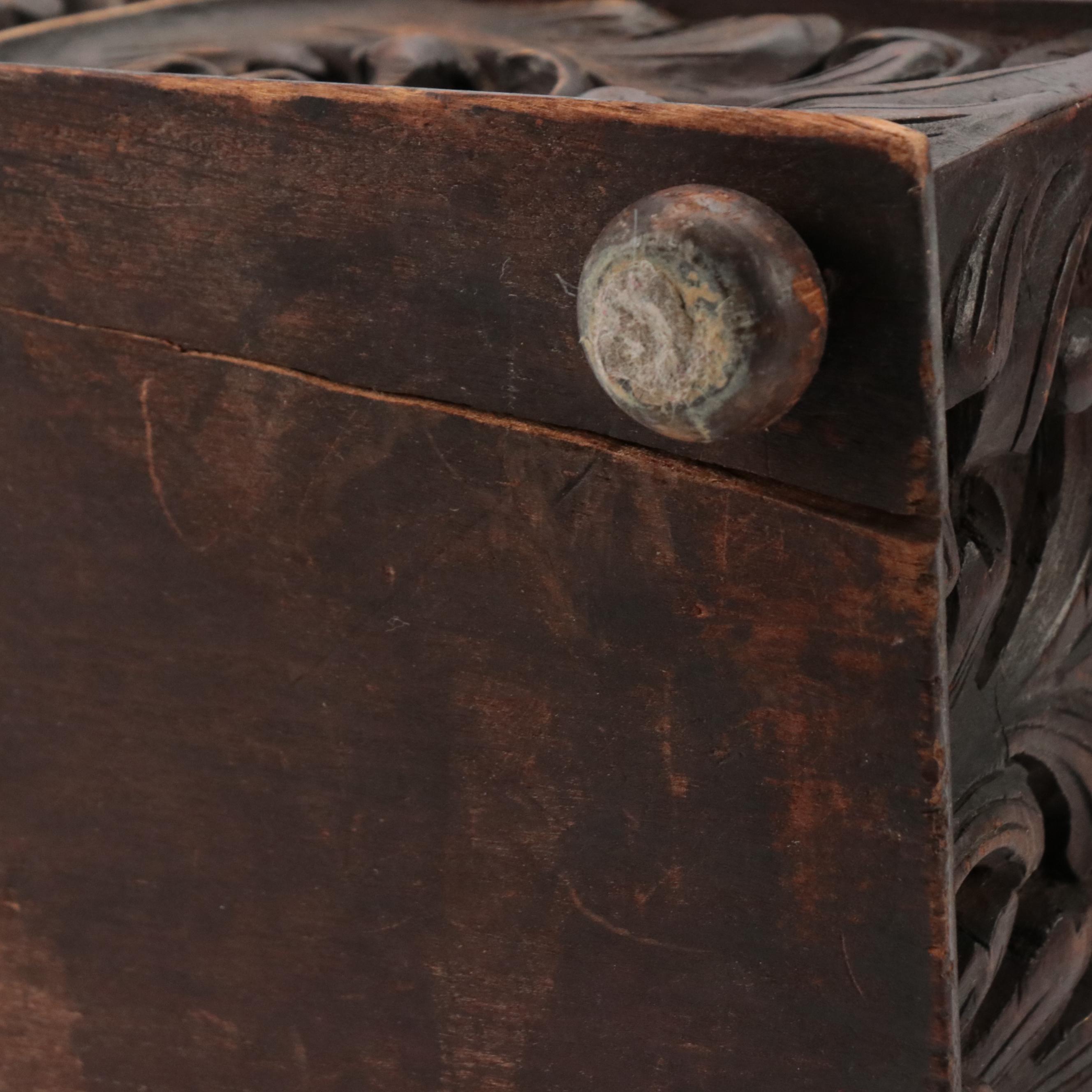 Black Forest Style Carved Walnut Jewelry Box, Late 19th Century