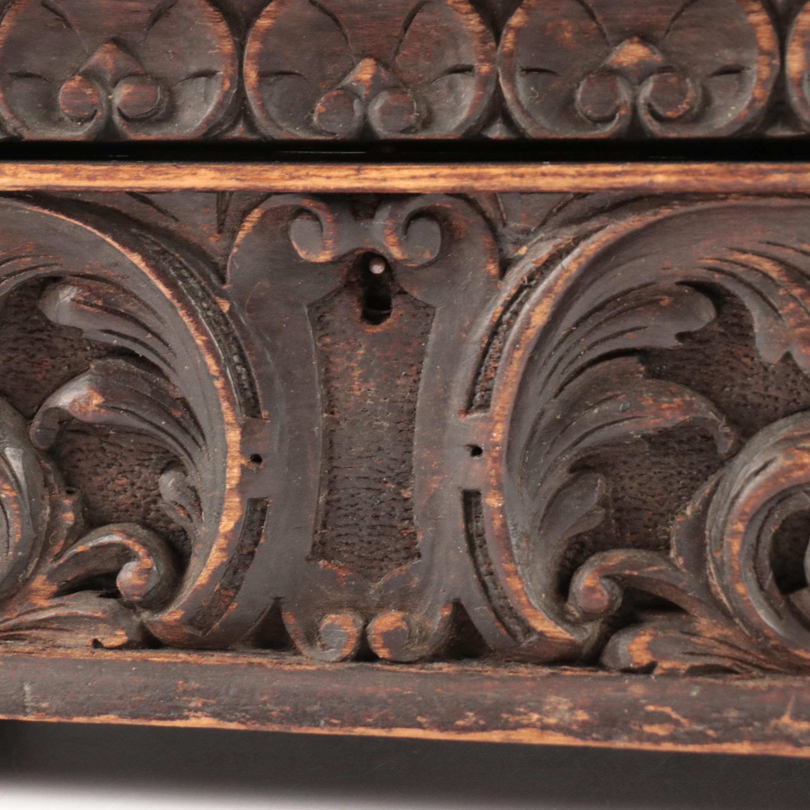 Black Forest Style Carved Walnut Jewelry Box, Late 19th Century