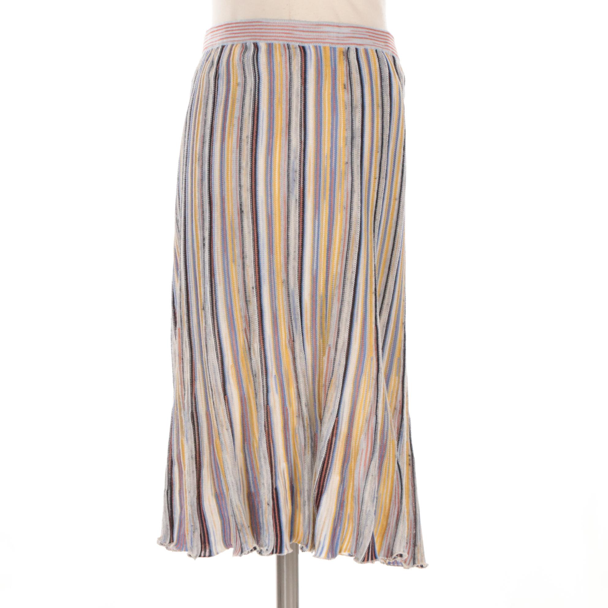Missoni Multi-Color Striped Knee-Length Flare Skirt