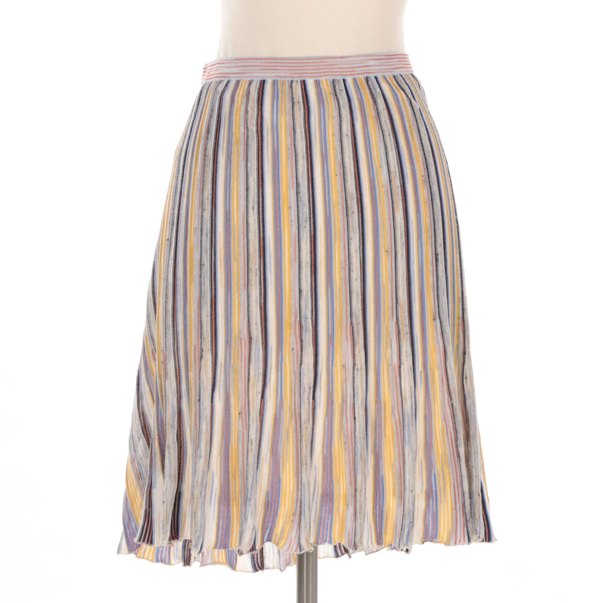 Missoni Multi-Color Striped Knee-Length Flare Skirt