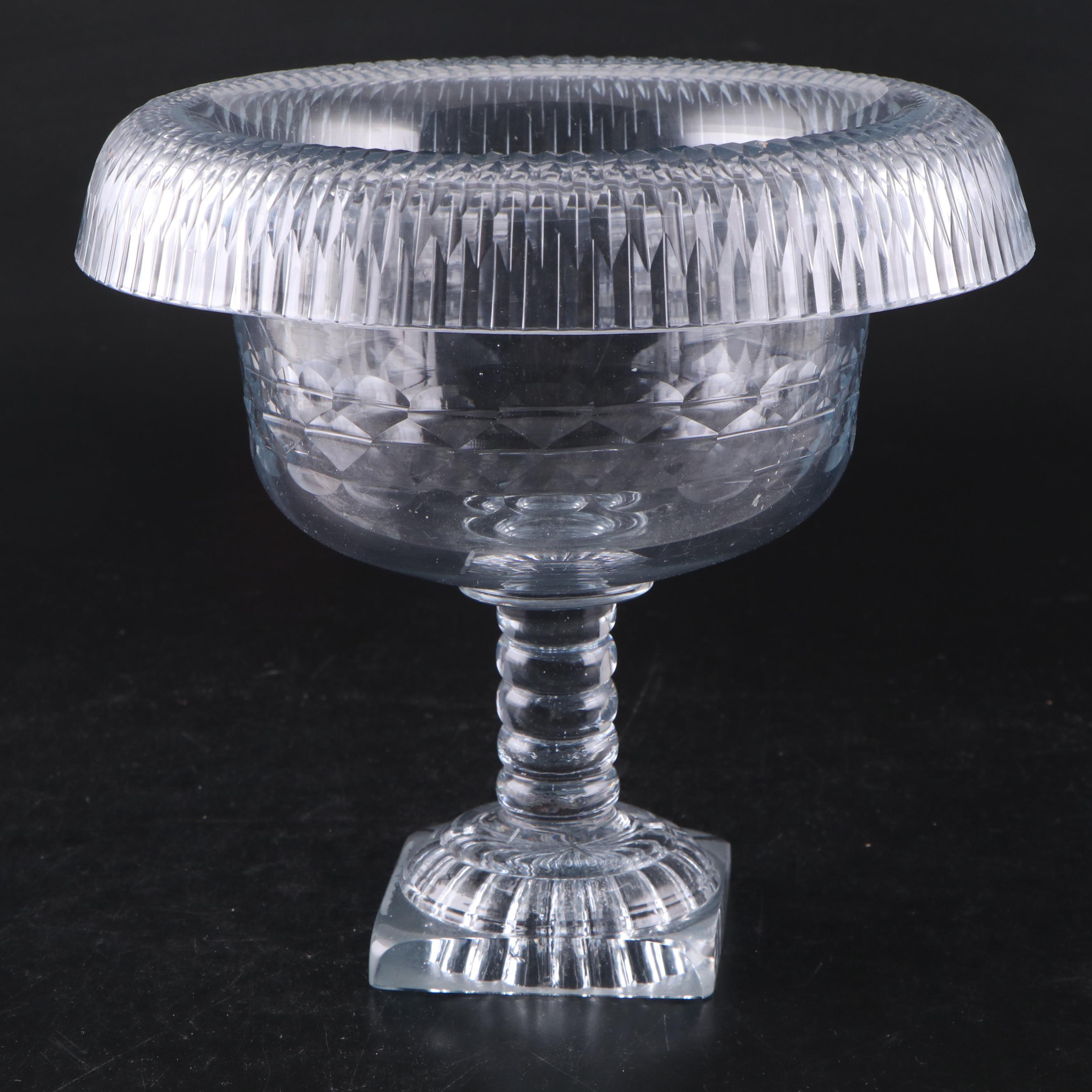 Georgian Anglo-Irish Cut Glass Fold Over Pedestal Bowl with Lemon Squeezer Foot