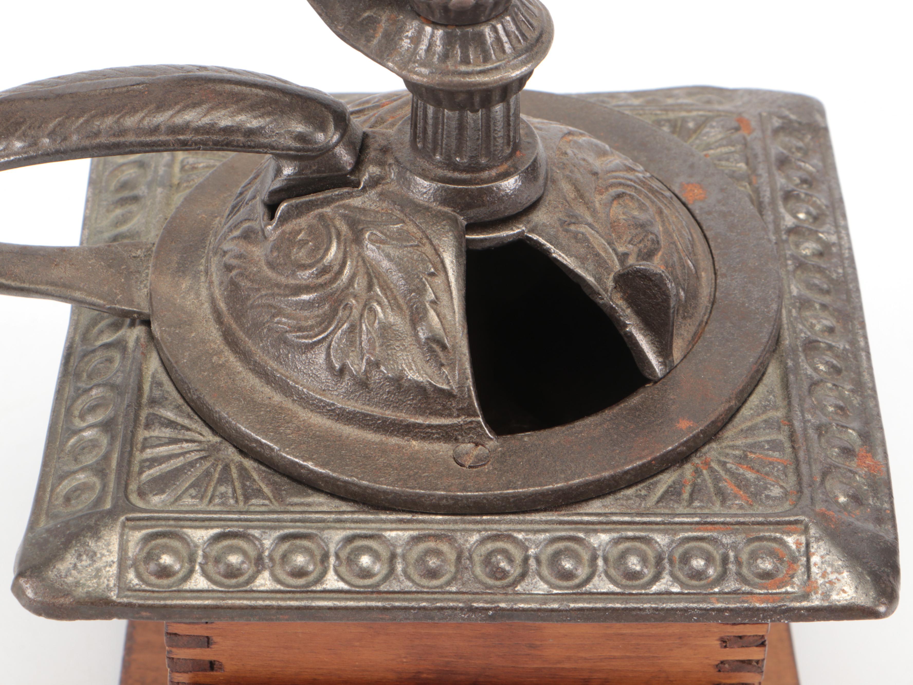Victorian Ornate Cast Iron and Wood Coffee Grinder