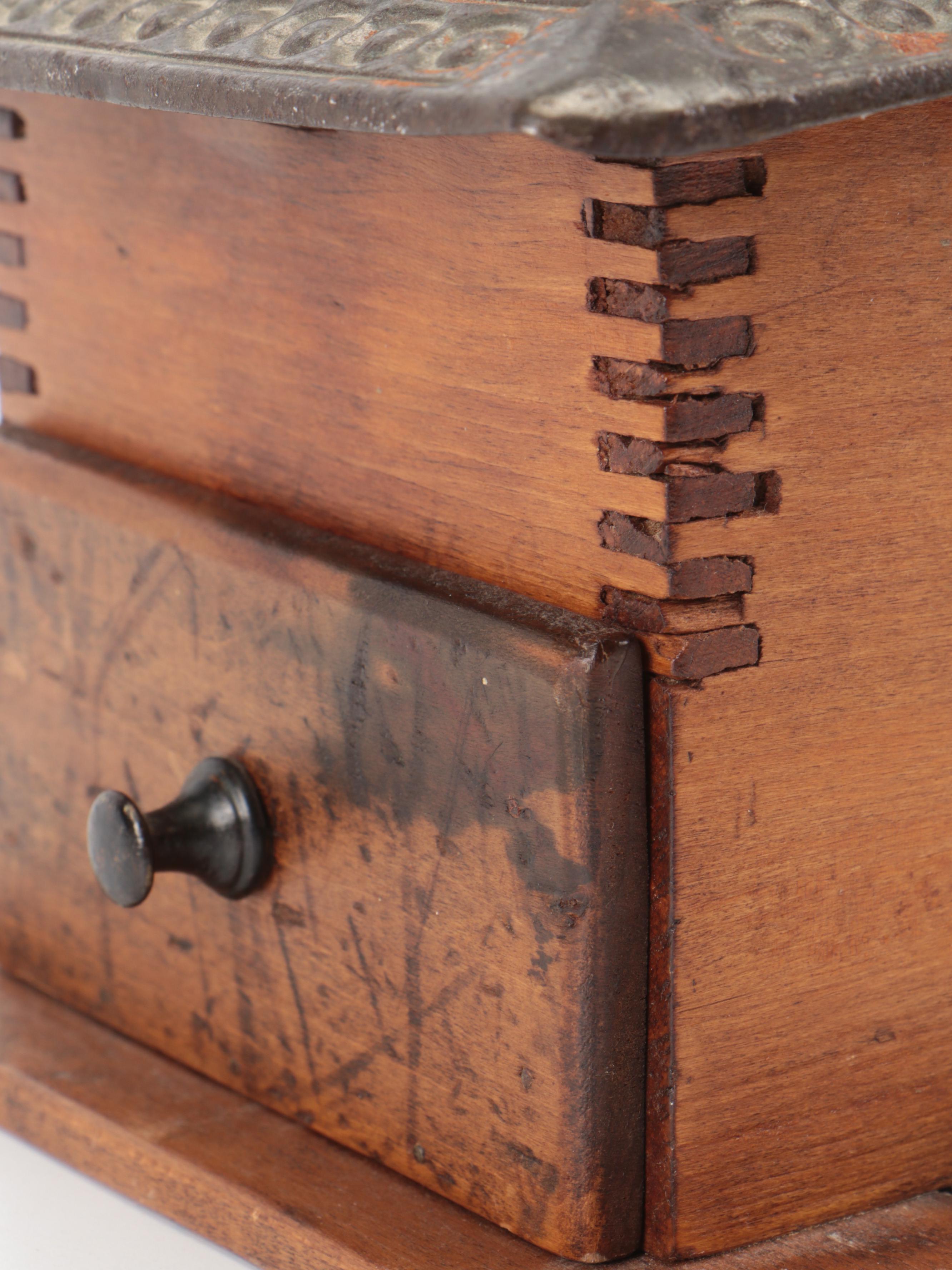 Victorian Ornate Cast Iron and Wood Coffee Grinder