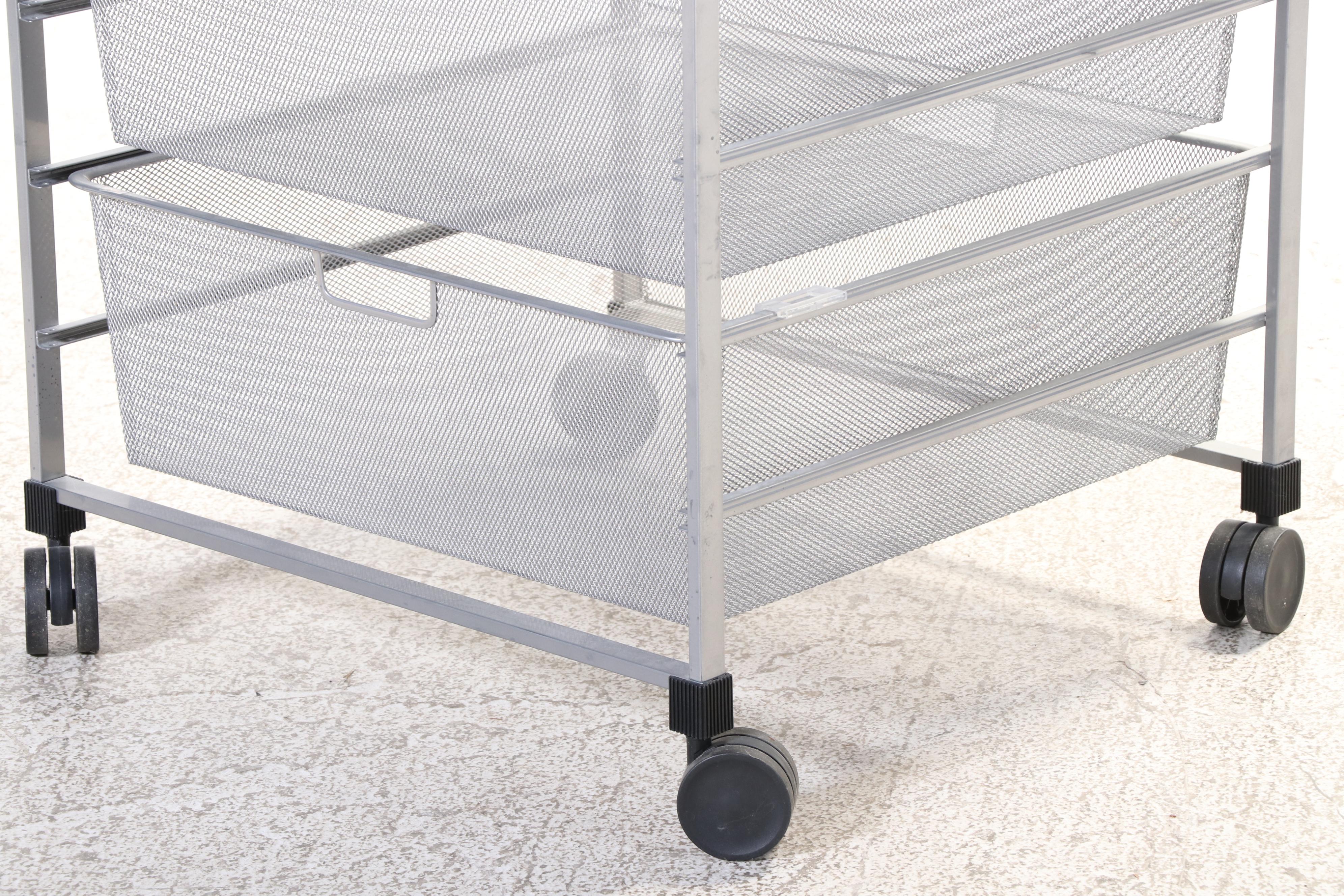 Pair of Elfa Steel and Laminate Top Storage Carts with Wire Mesh Baskets