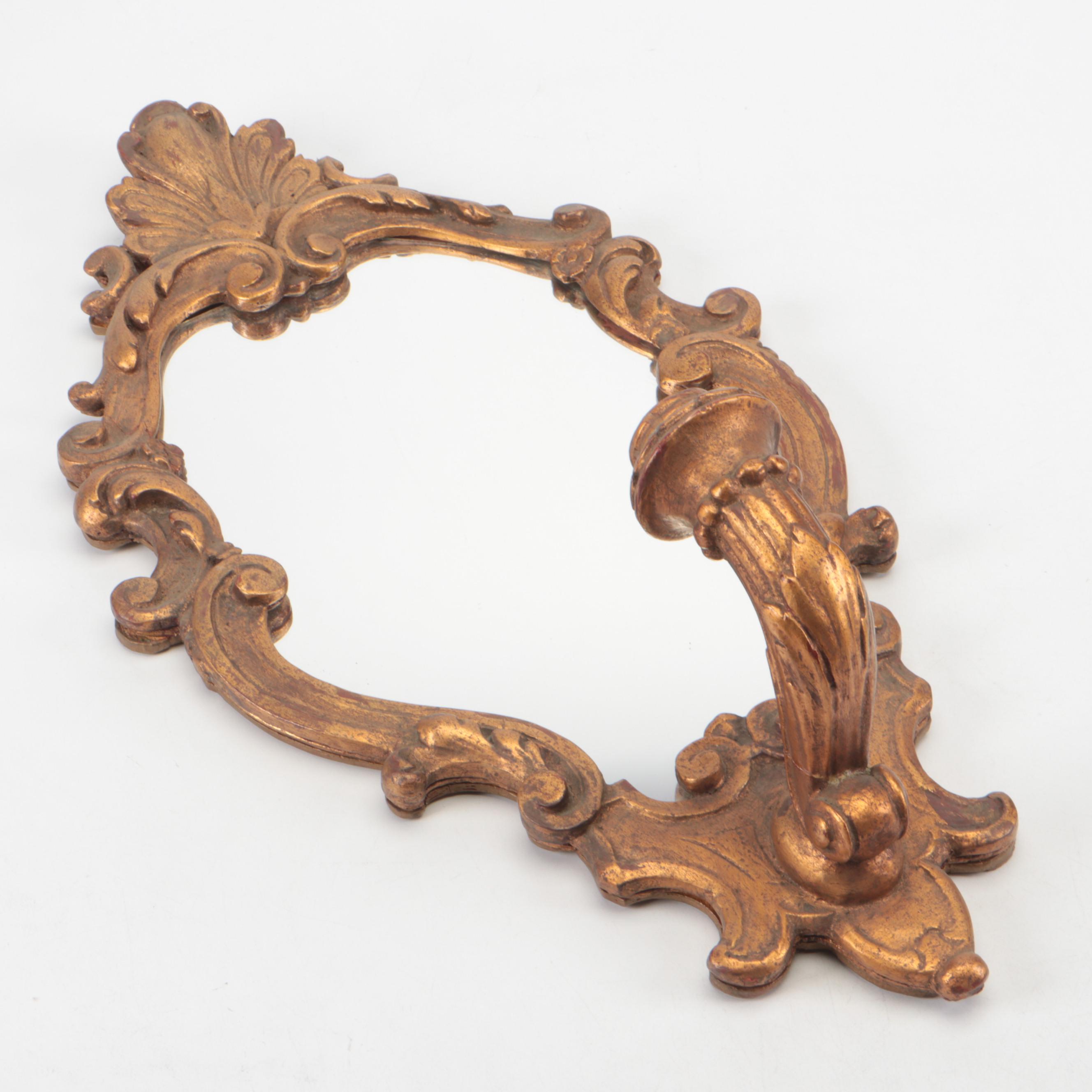 Baroque Style Giltwood Wall Mirror with Attached Candle Sconce