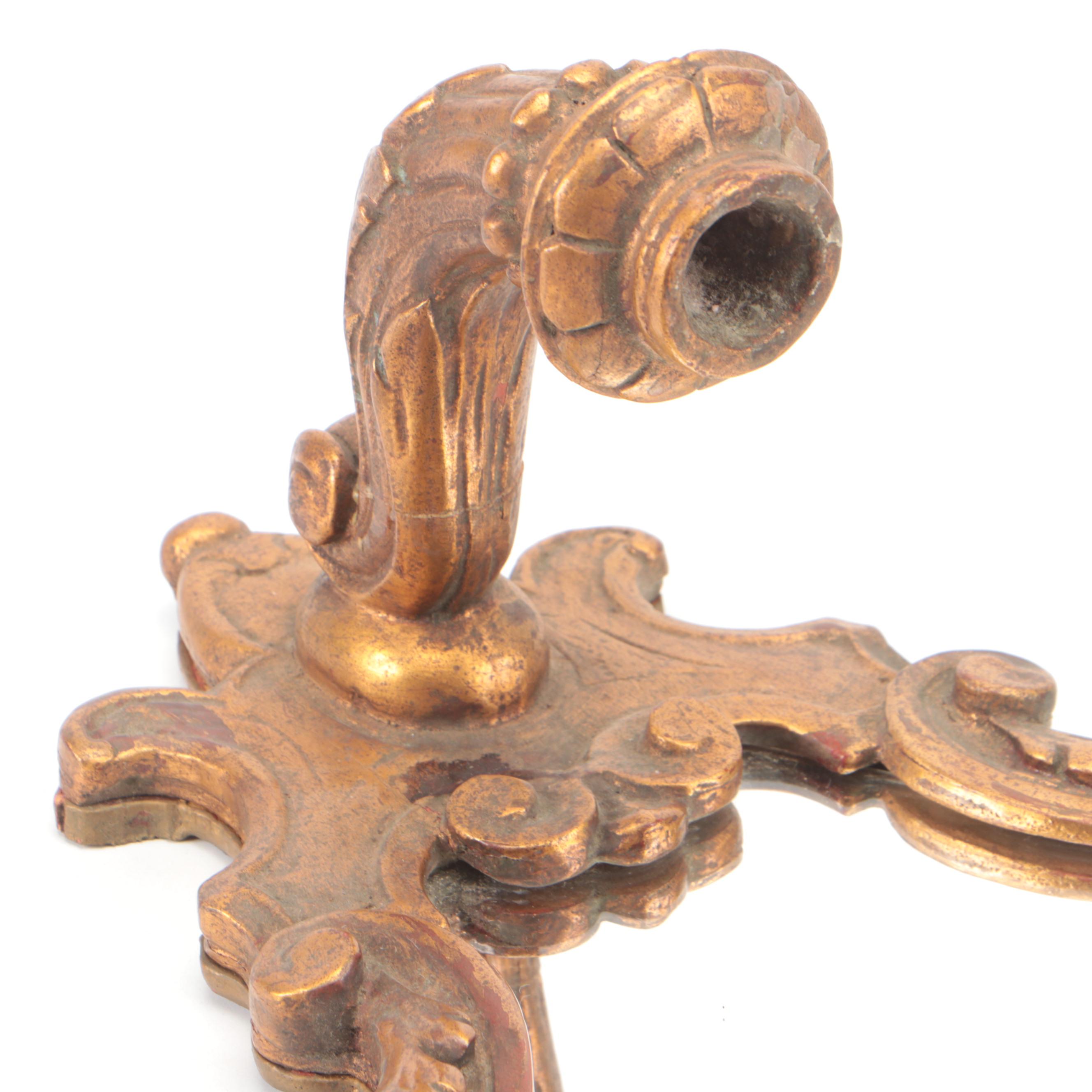 Baroque Style Giltwood Wall Mirror with Attached Candle Sconce