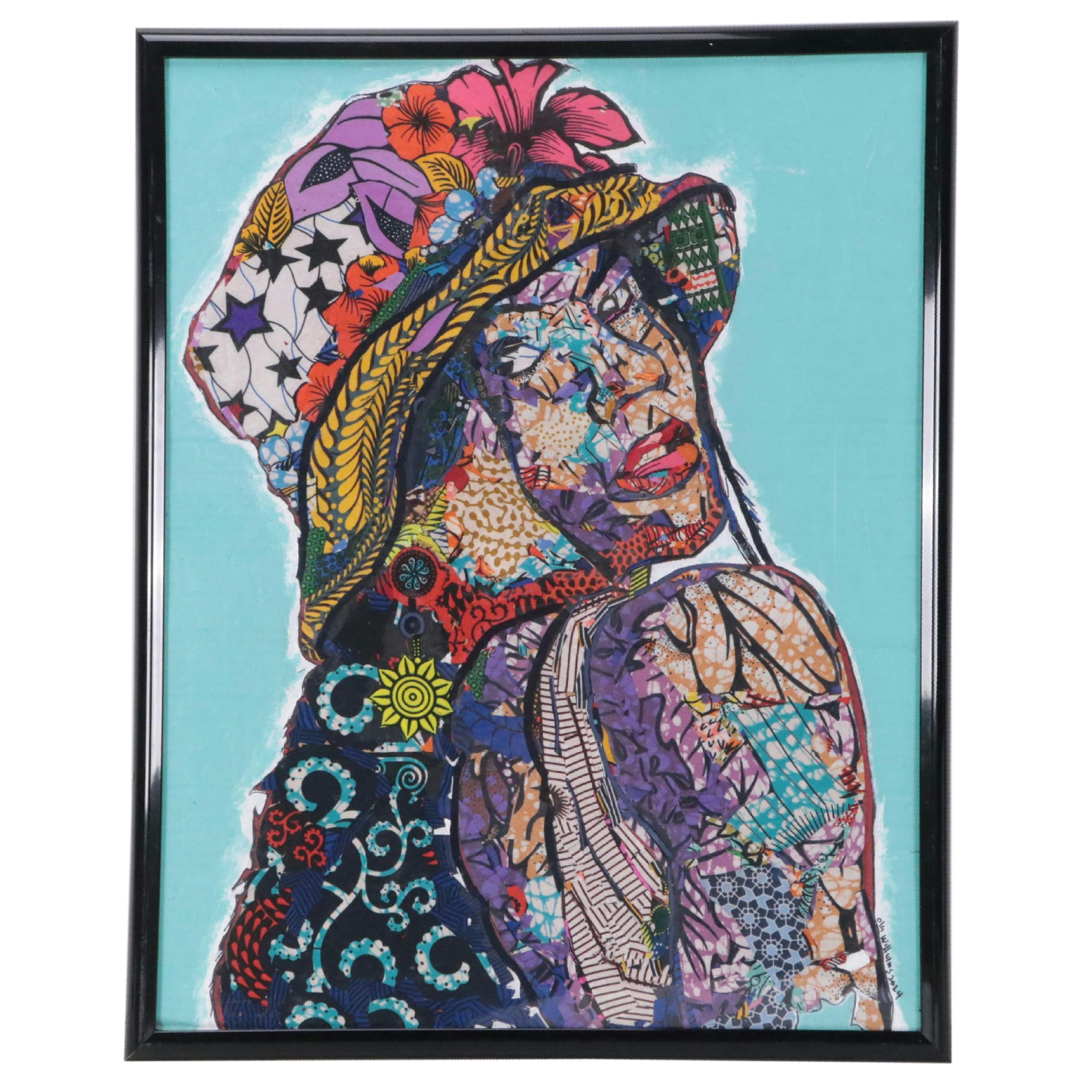 Ola Williams Mixed Media Collage of Abstract Portrait "Gorgious," 2024