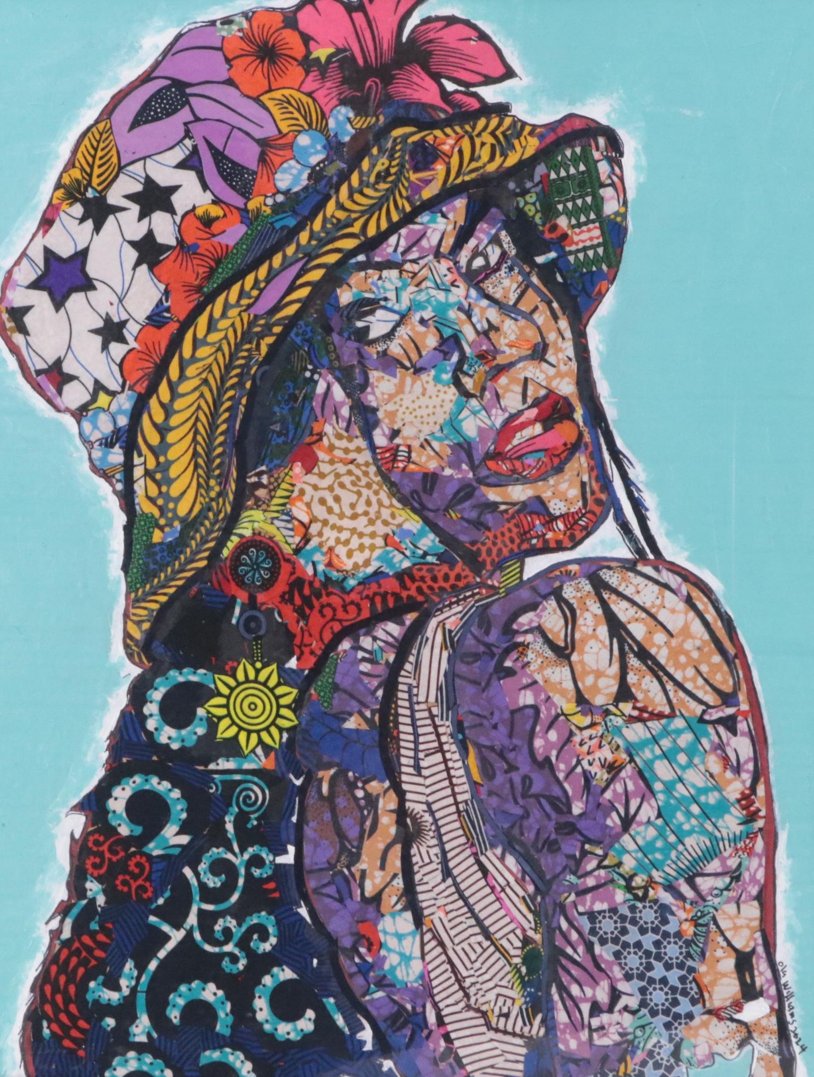 Ola Williams Mixed Media Collage of Abstract Portrait "Gorgious," 2024