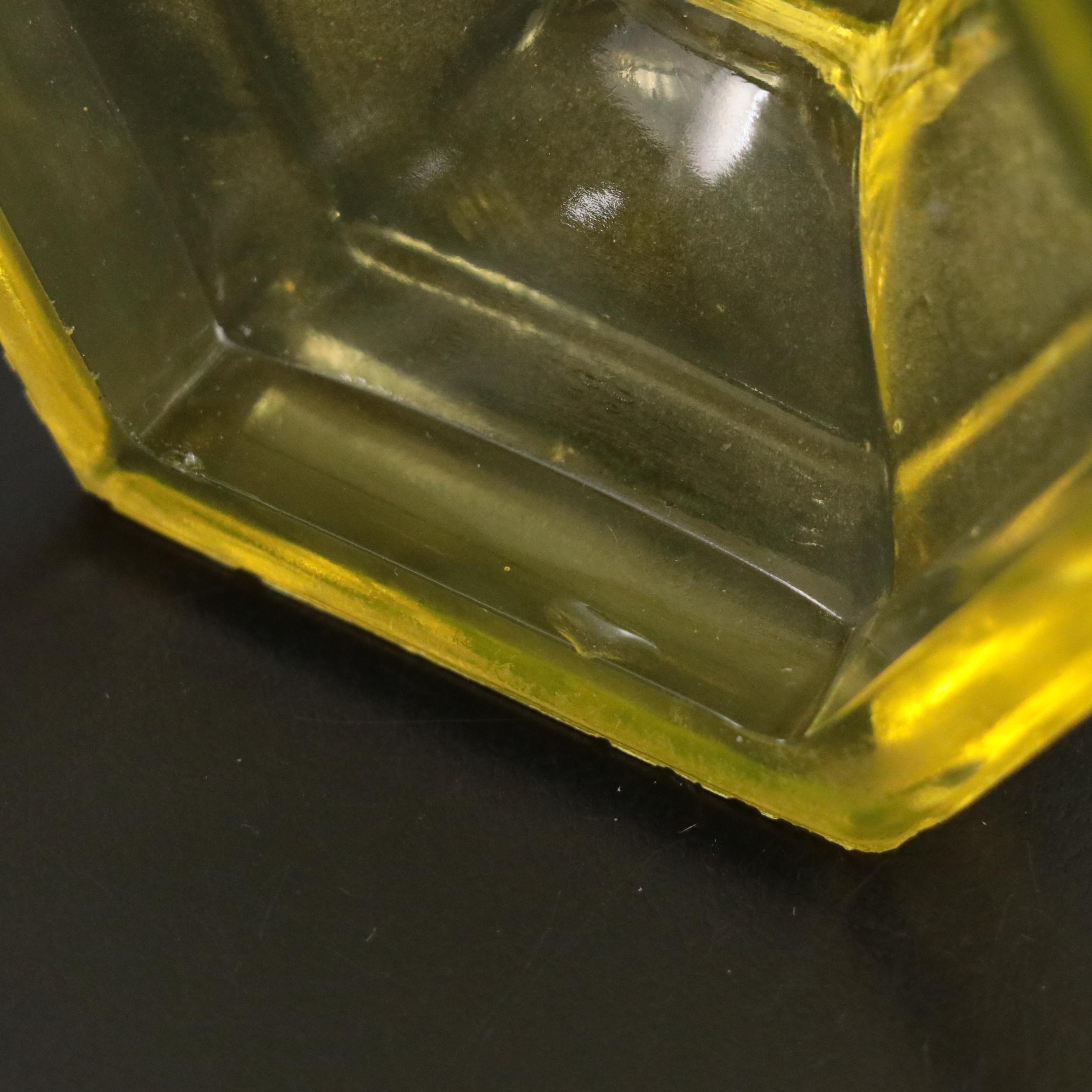 Vaseline Glass Candlesticks with Pressed Flint Glass Footed Salt Cellar