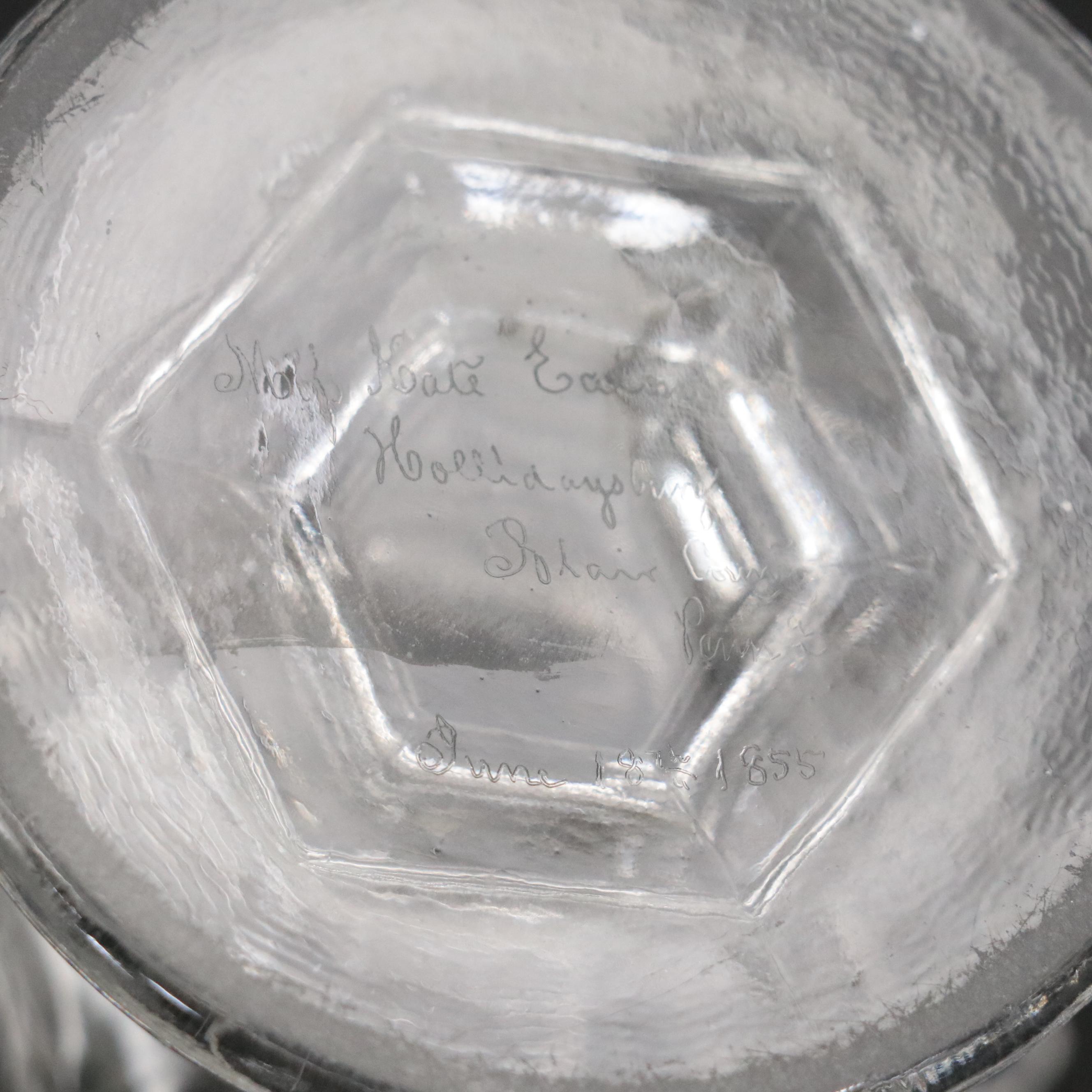 Vaseline Glass Candlesticks with Pressed Flint Glass Footed Salt Cellar