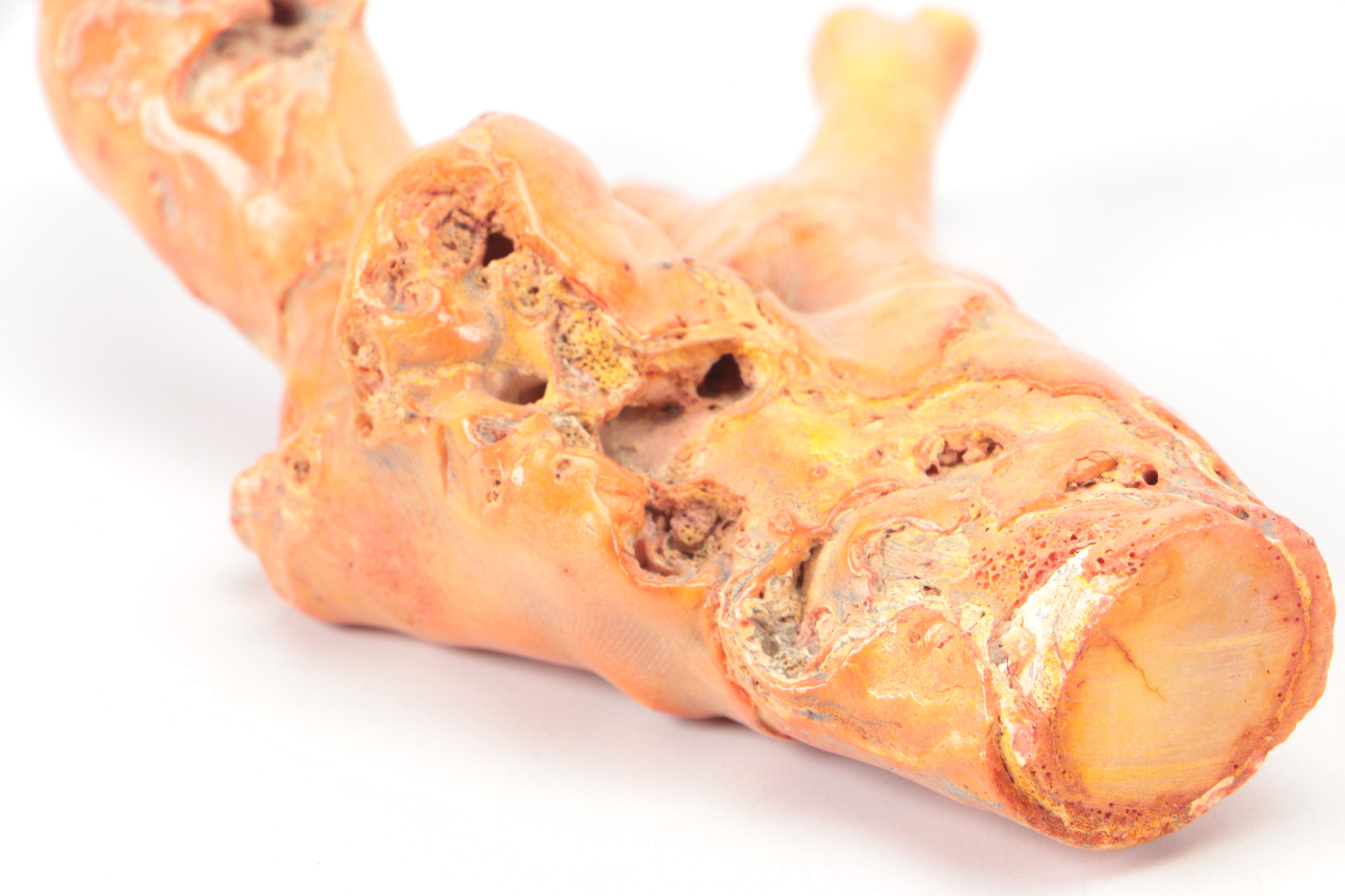 Red Coral Specimen with Southeast Asian Style Metal Buddha Statues