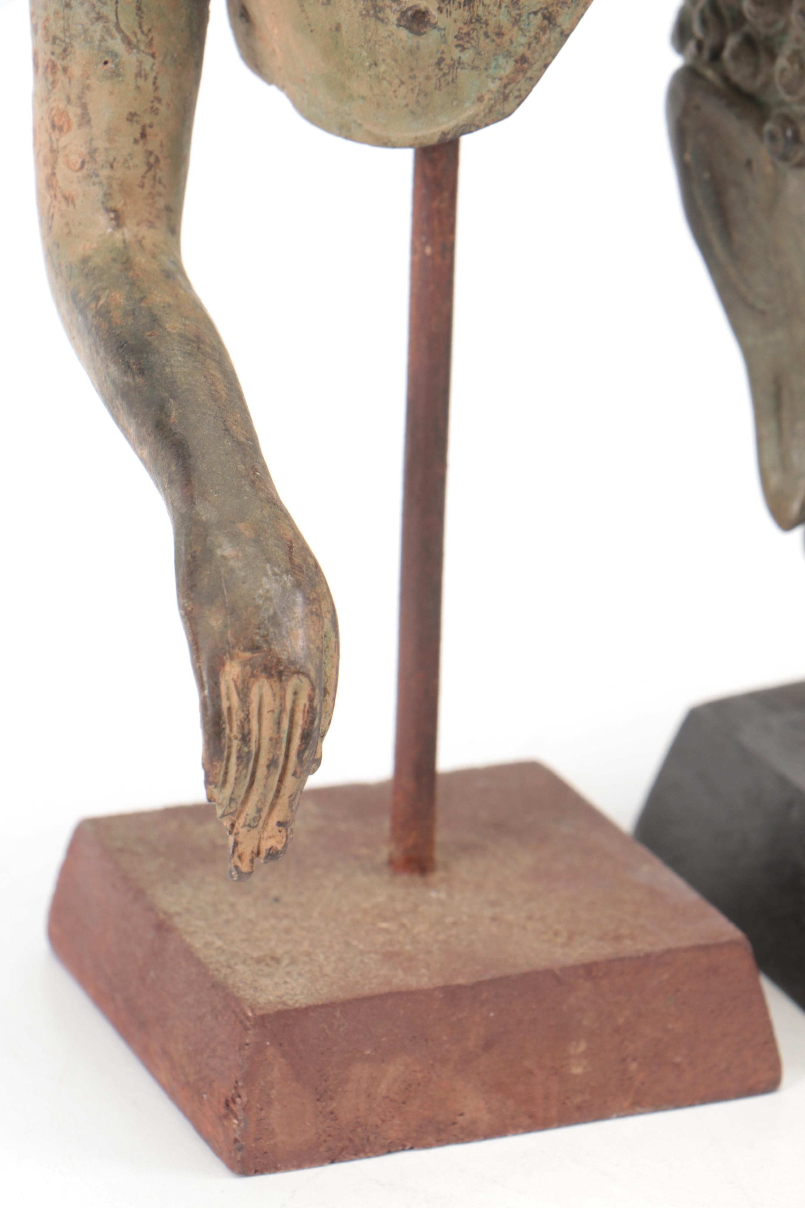 Red Coral Specimen with Southeast Asian Style Metal Buddha Statues