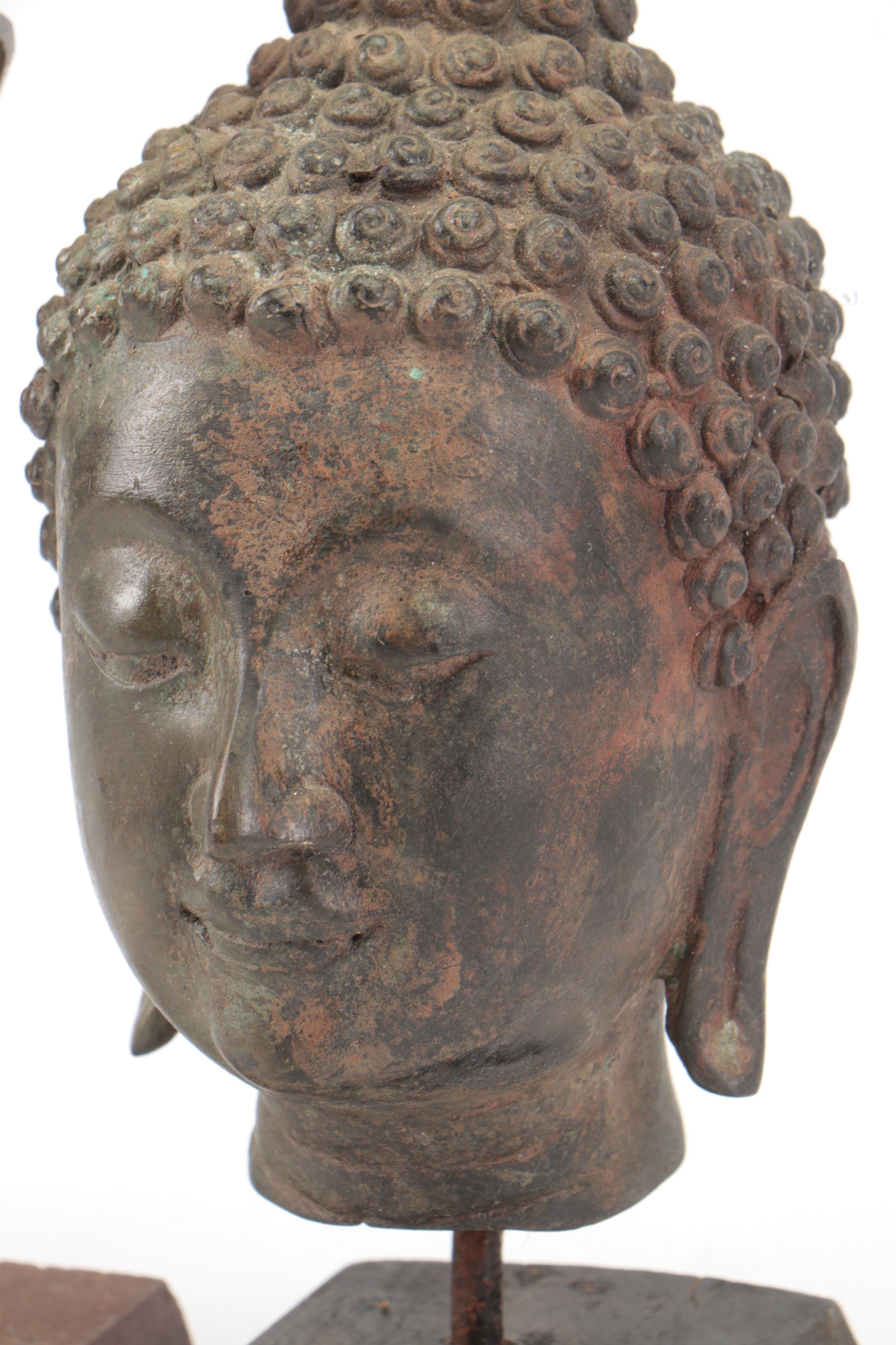 Red Coral Specimen with Southeast Asian Style Metal Buddha Statues