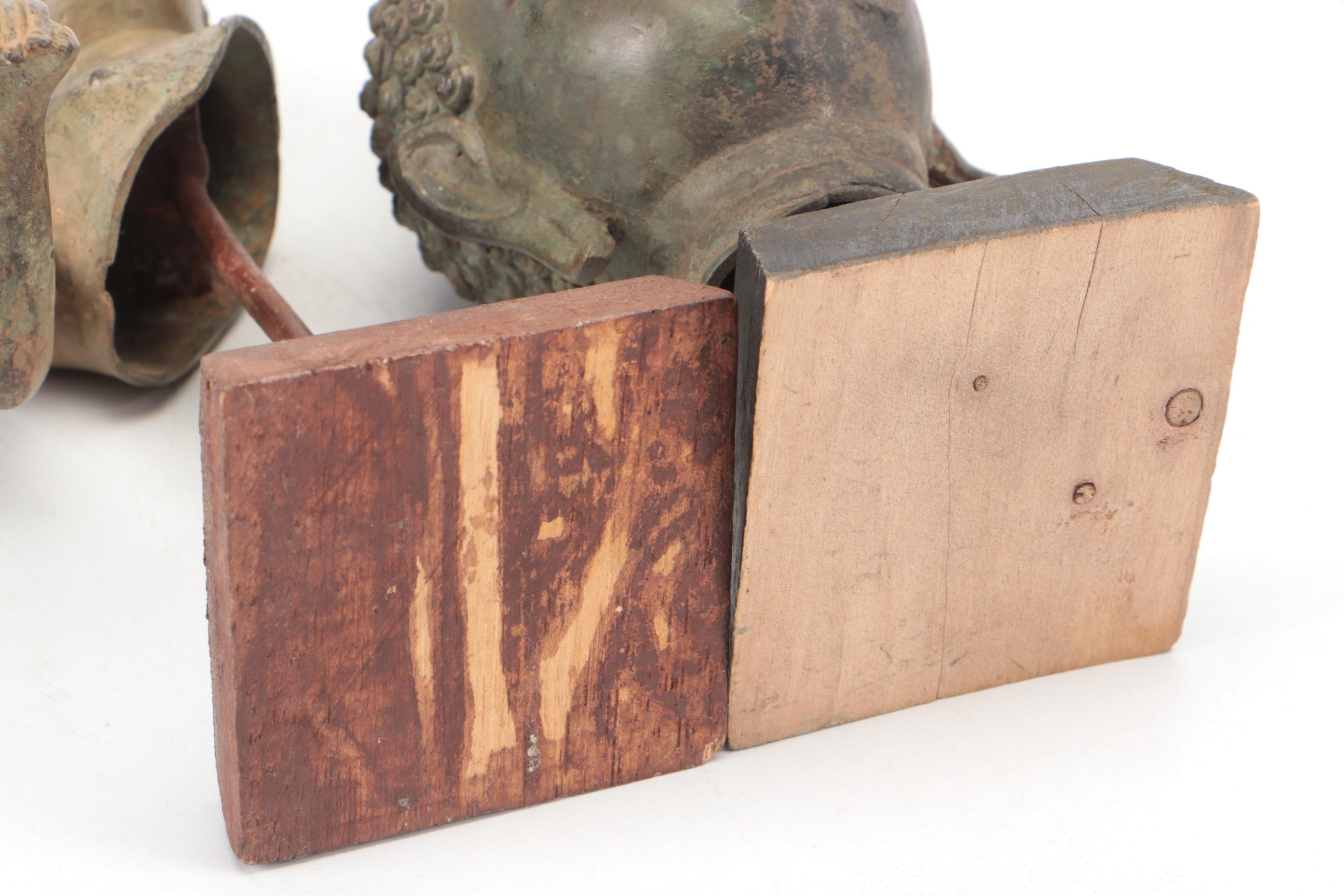 Red Coral Specimen with Southeast Asian Style Metal Buddha Statues