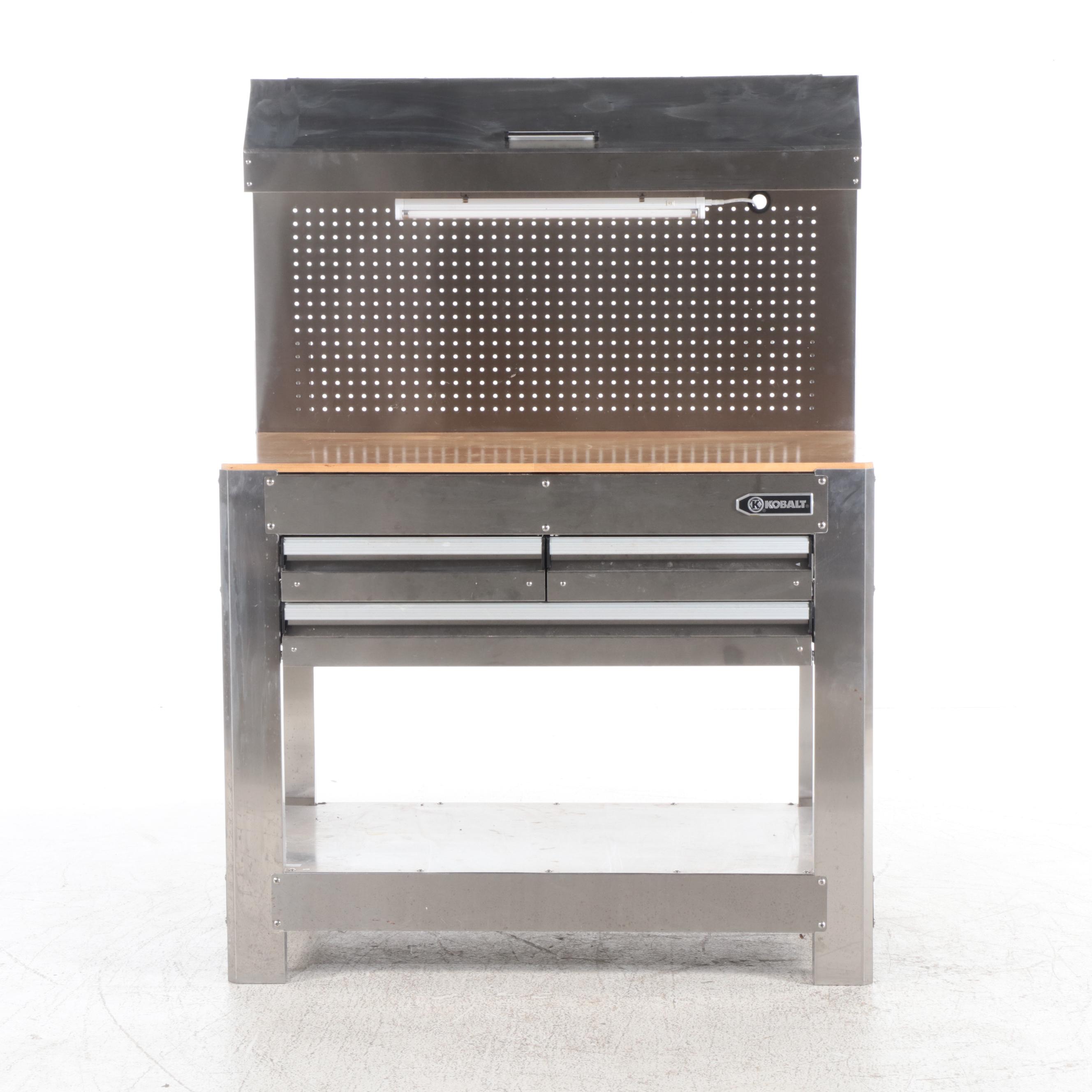 Kobalt Stainless Steel and Wood Top Three-Drawer Workbench