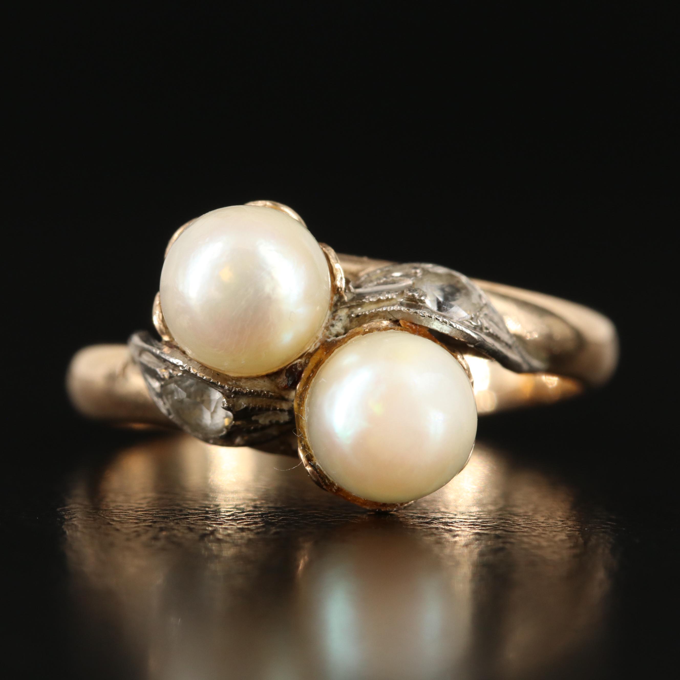 18K Pearl and White Spinel Ring