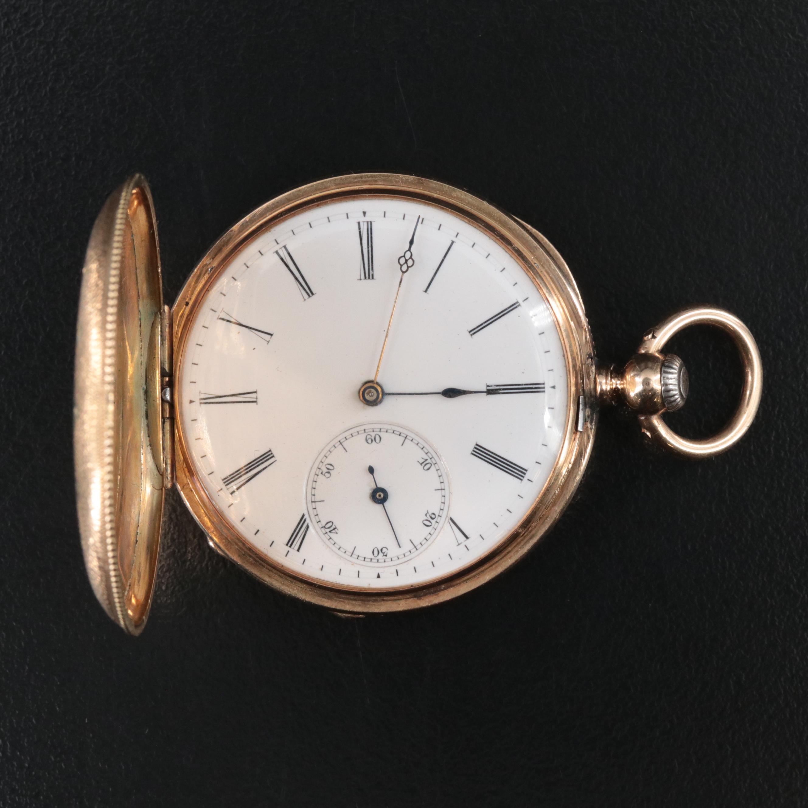 Antique 14K J.M. Sandol Blue and Black Enamel Hunting Case Pocket Watch