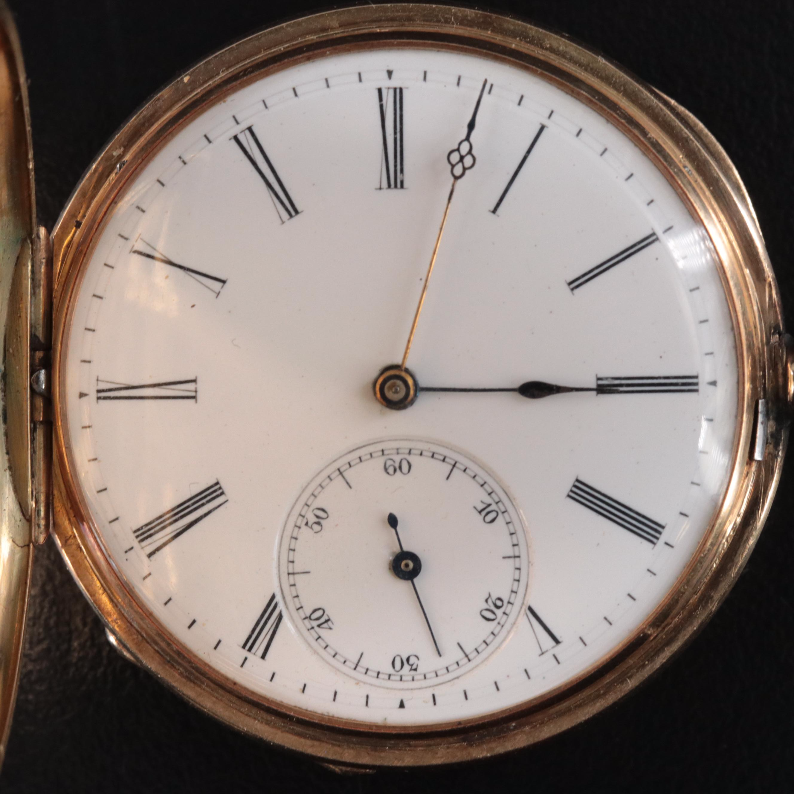 Antique 14K J.M. Sandol Blue and Black Enamel Hunting Case Pocket Watch