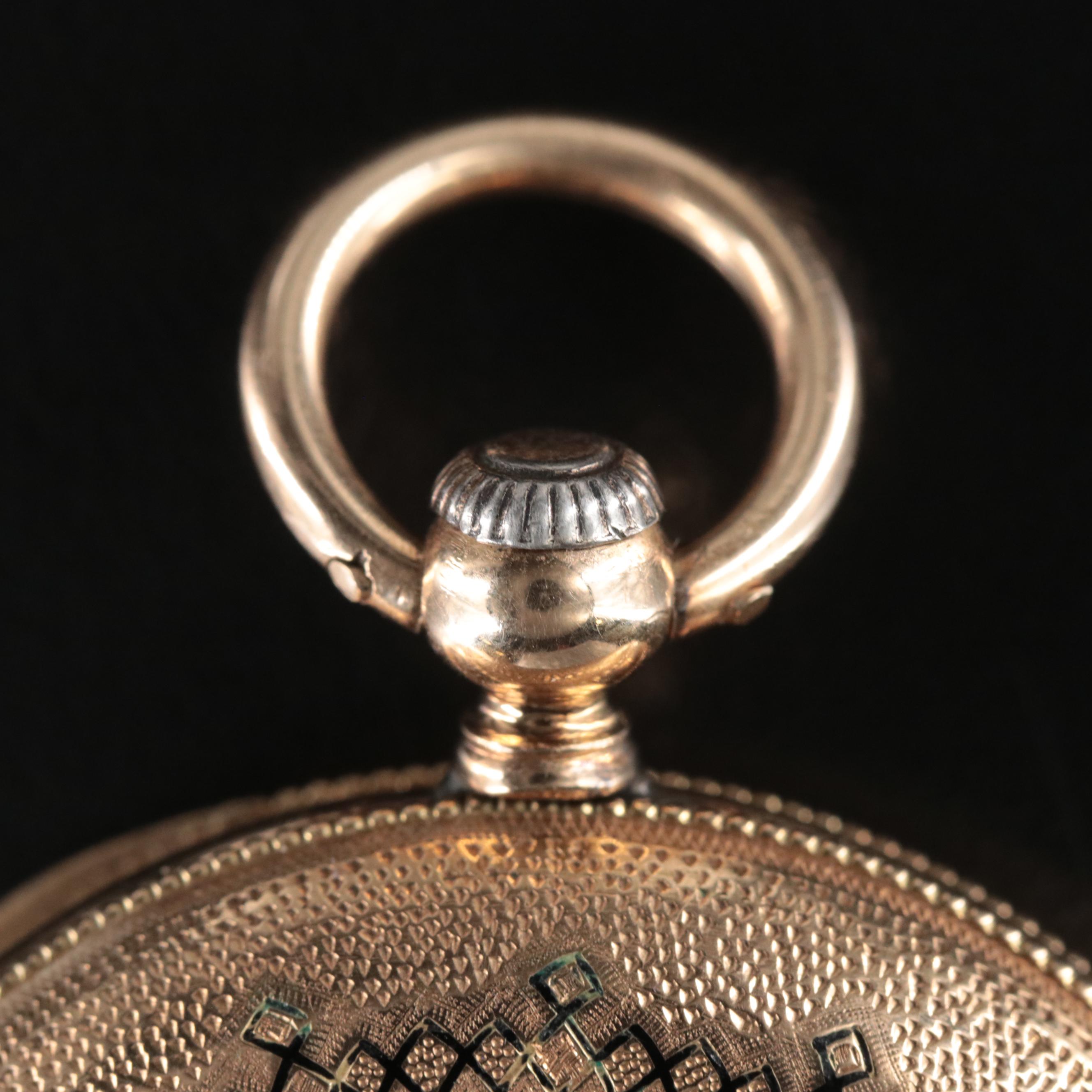 Antique 14K J.M. Sandol Blue and Black Enamel Hunting Case Pocket Watch