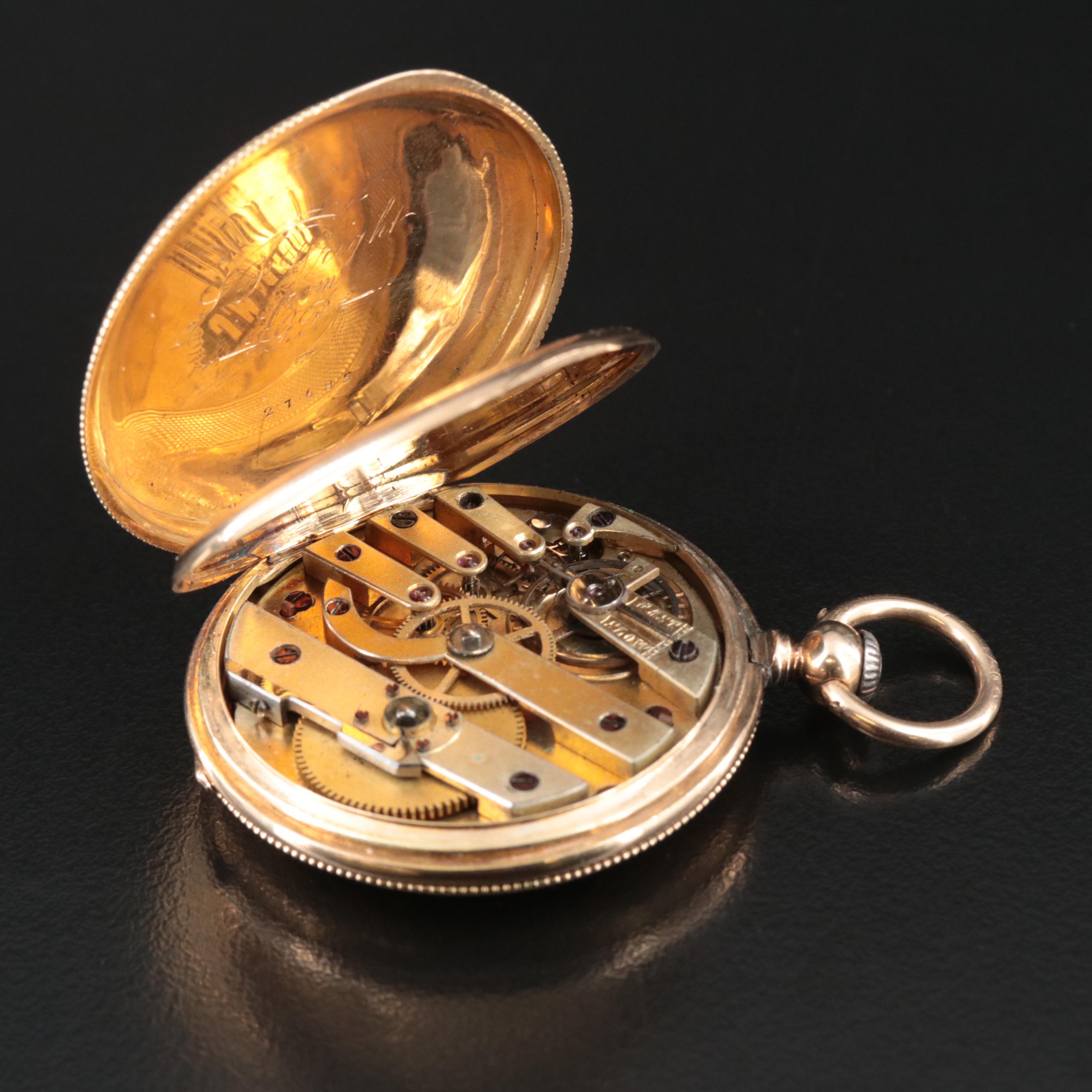 Antique 14K J.M. Sandol Blue and Black Enamel Hunting Case Pocket Watch