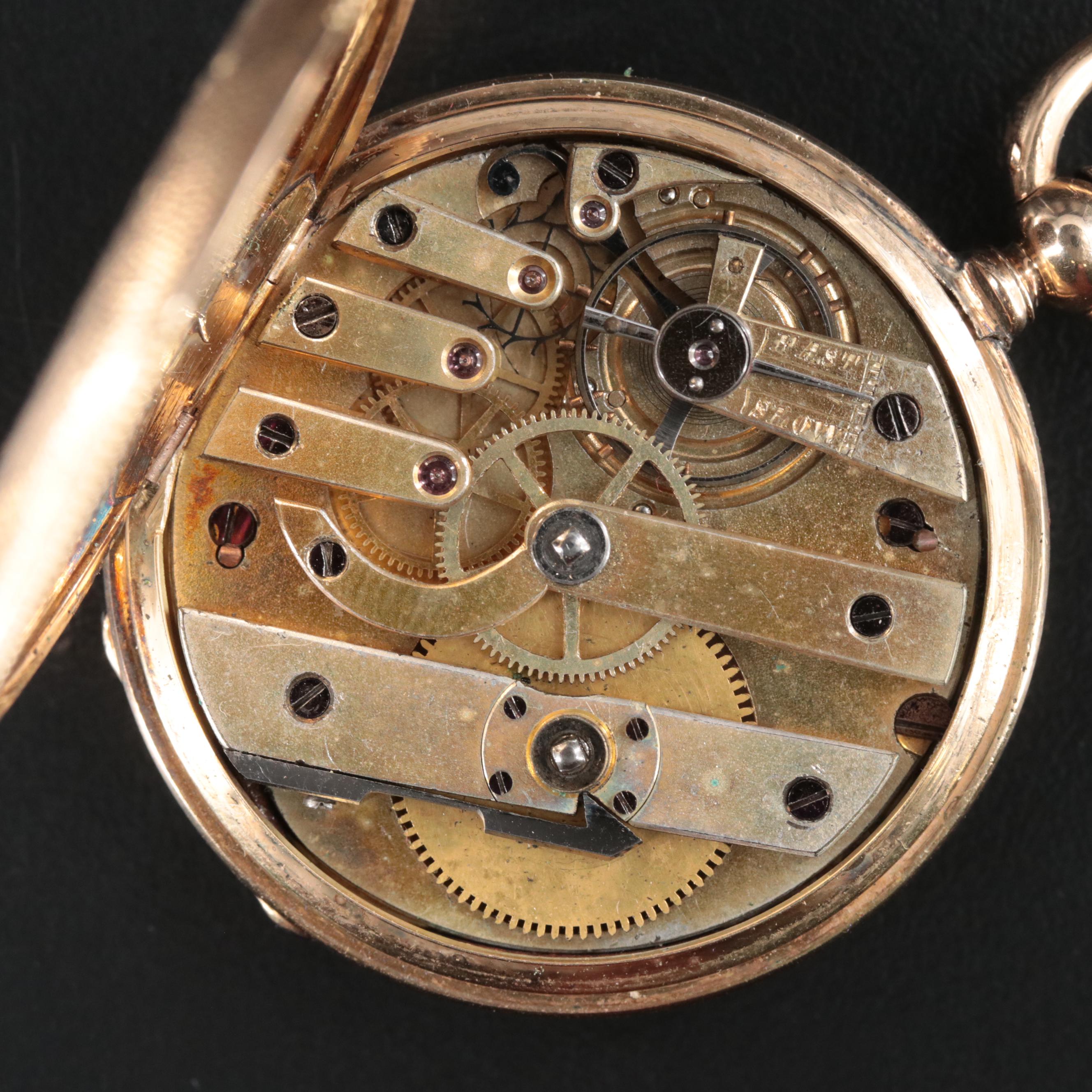 Antique 14K J.M. Sandol Blue and Black Enamel Hunting Case Pocket Watch