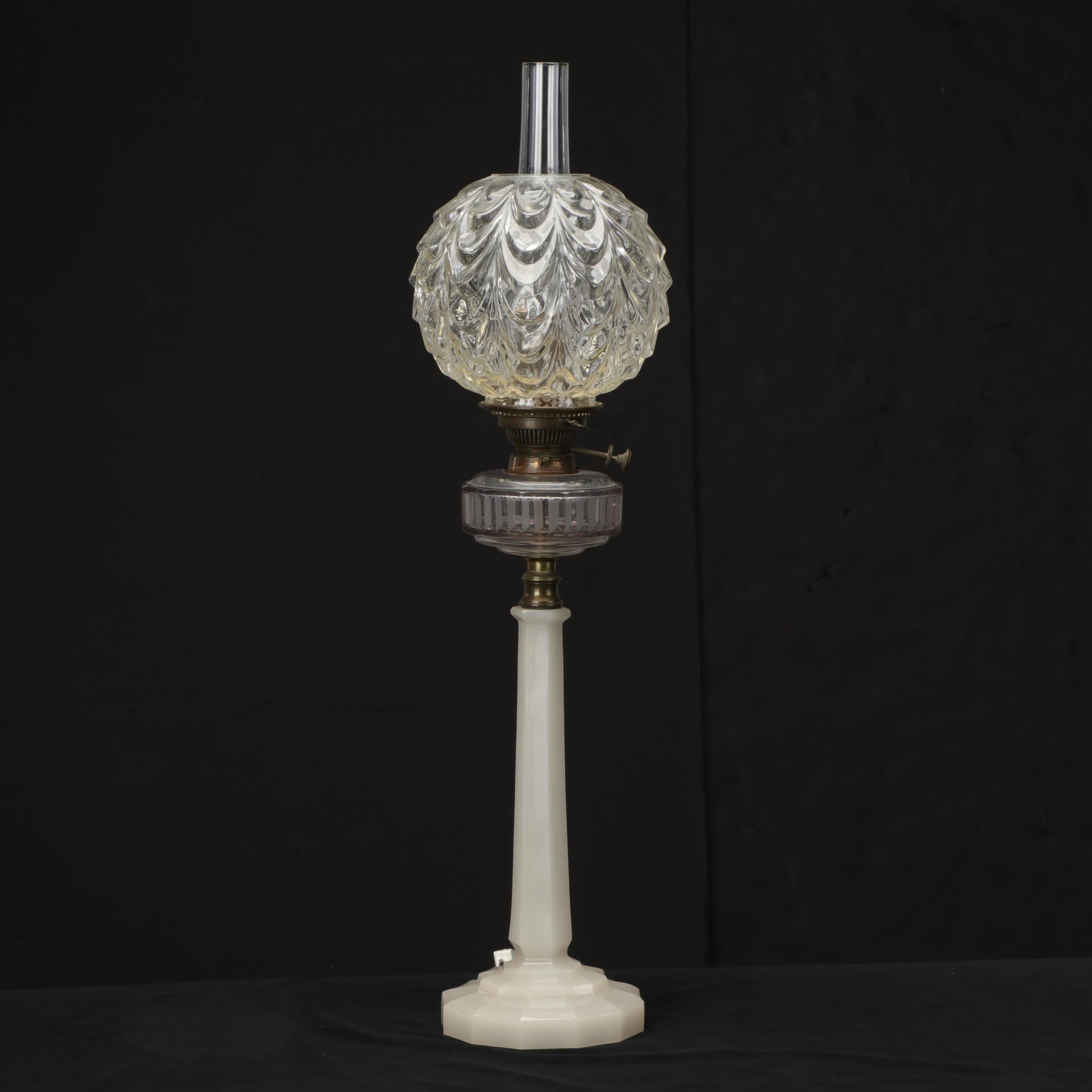 James Hinks & Son No. 2 Oil Buffet Lamp With Opaline Base, Adapted Mid-20th C