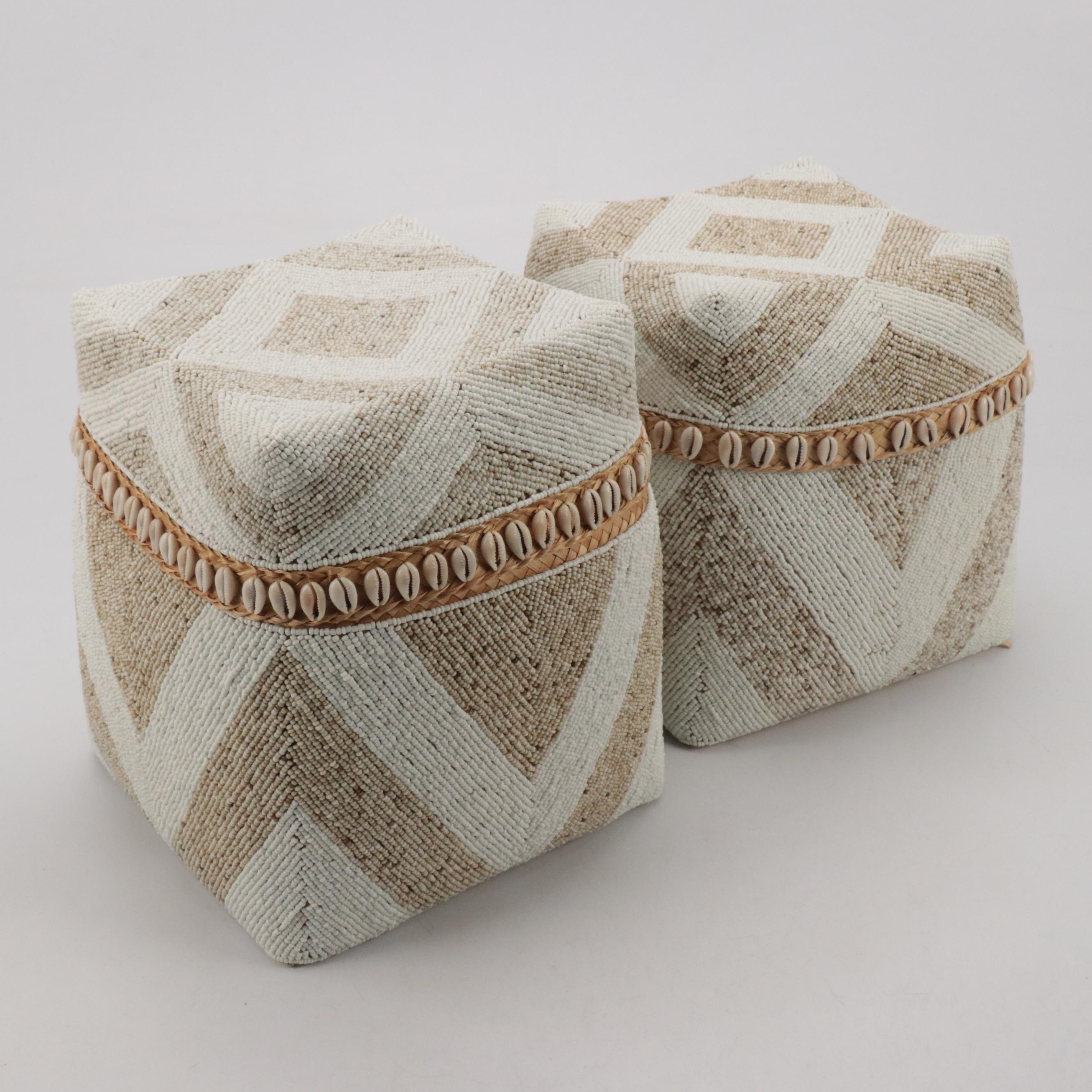 Handwoven Beaded and Cowrie Shell Basket Boxes