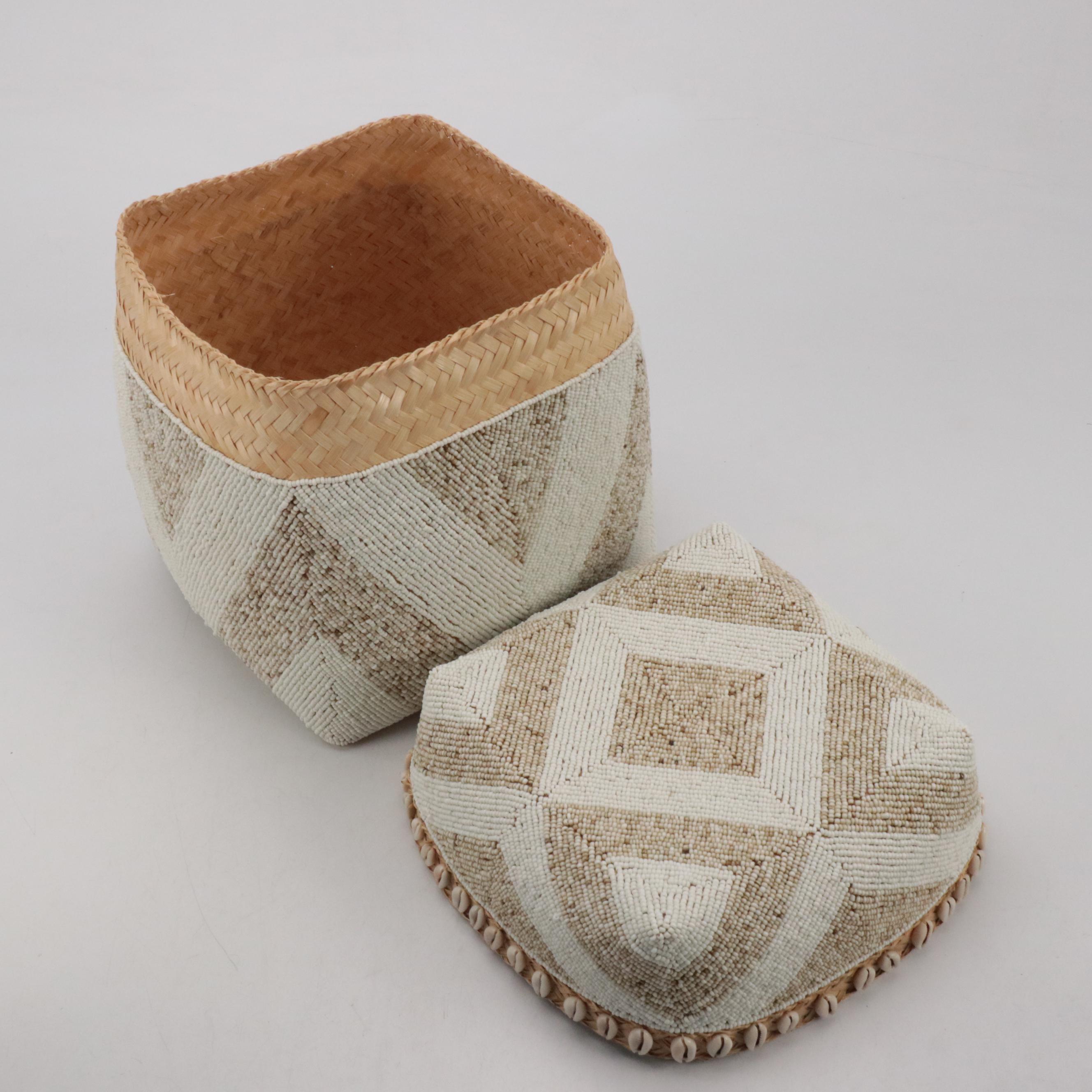 Handwoven Beaded and Cowrie Shell Basket Boxes