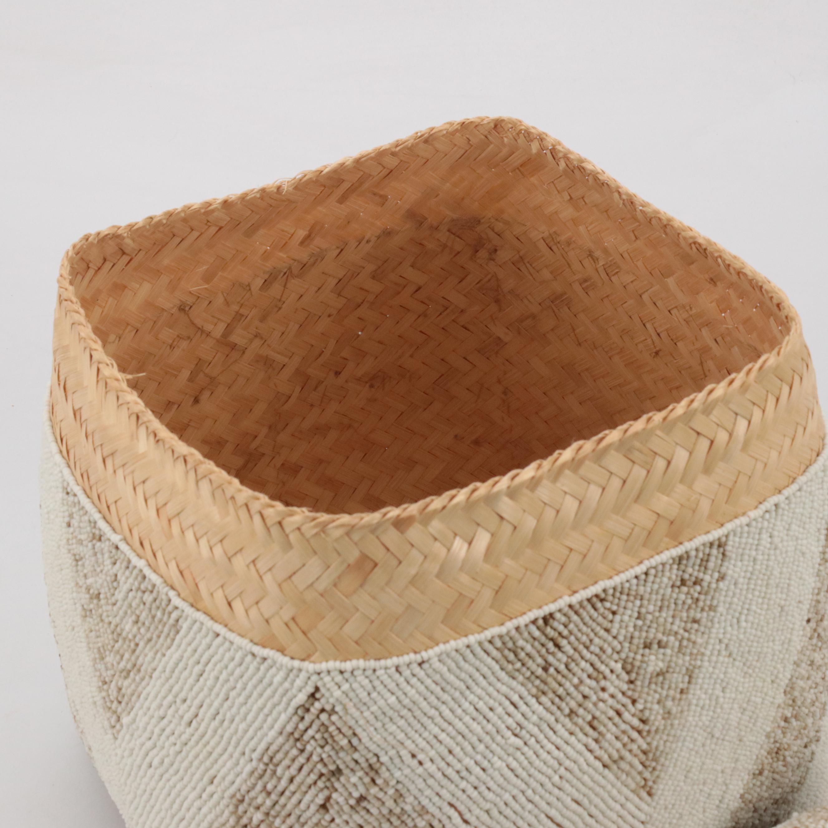 Handwoven Beaded and Cowrie Shell Basket Boxes