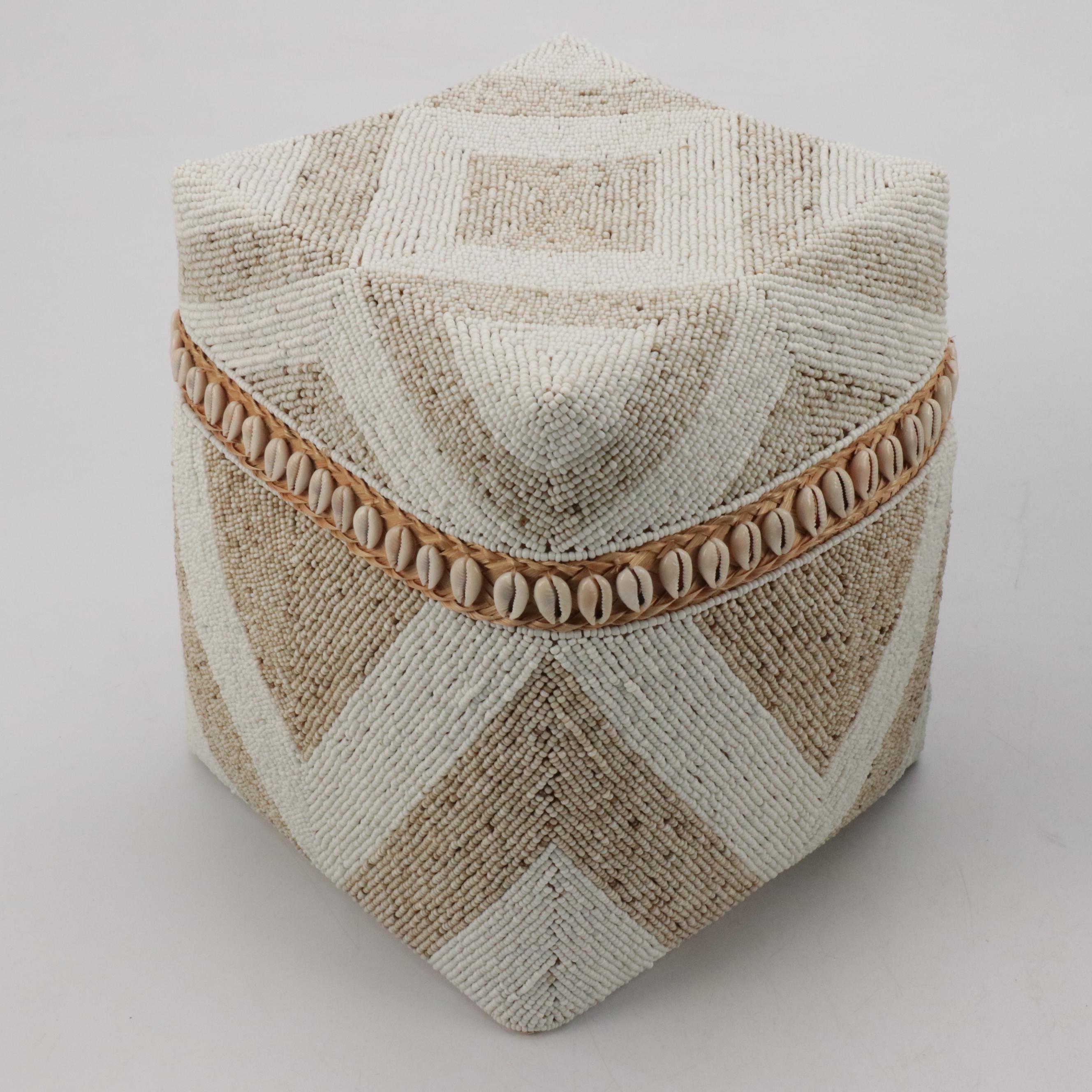 Handwoven Beaded and Cowrie Shell Basket Boxes