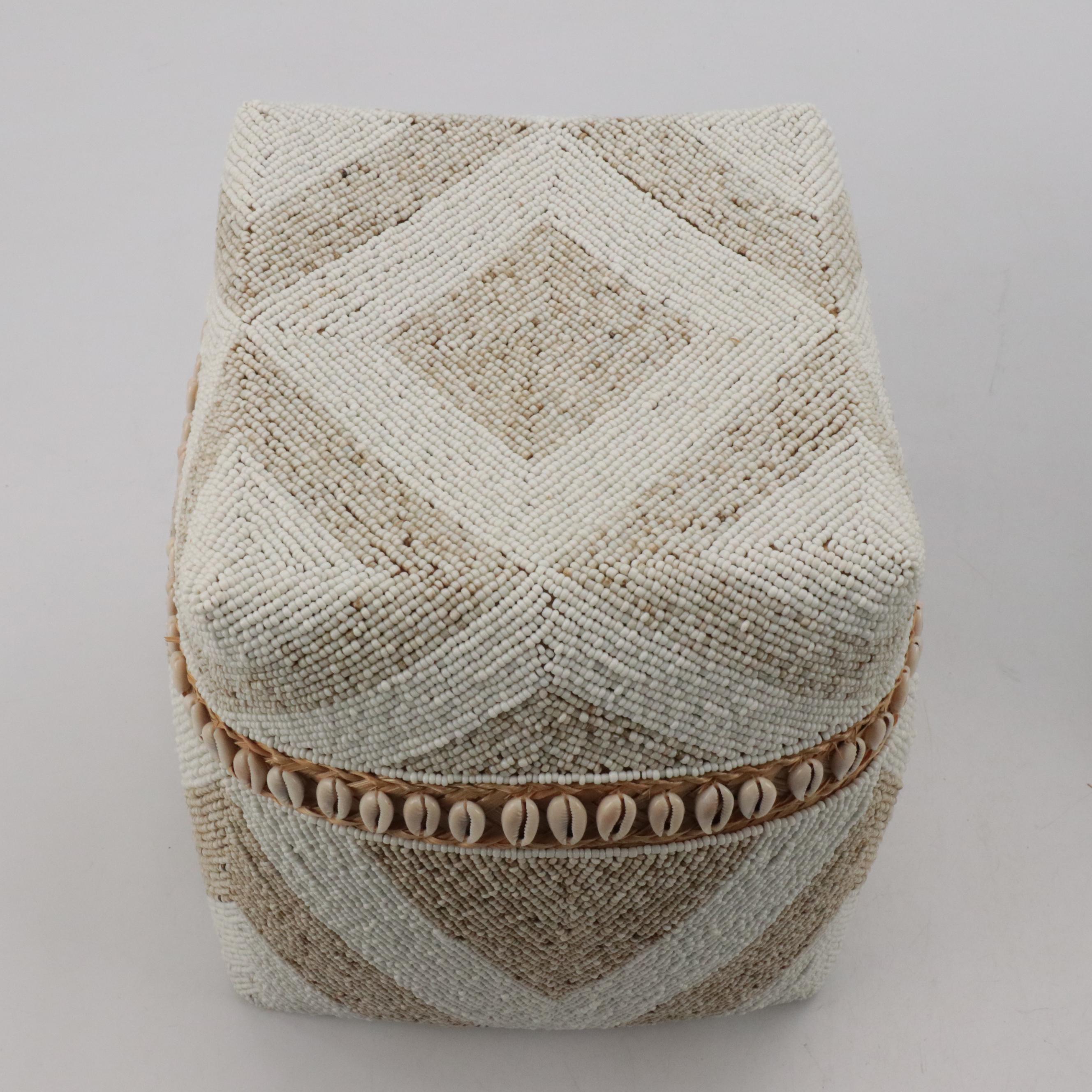 Handwoven Beaded and Cowrie Shell Basket Boxes