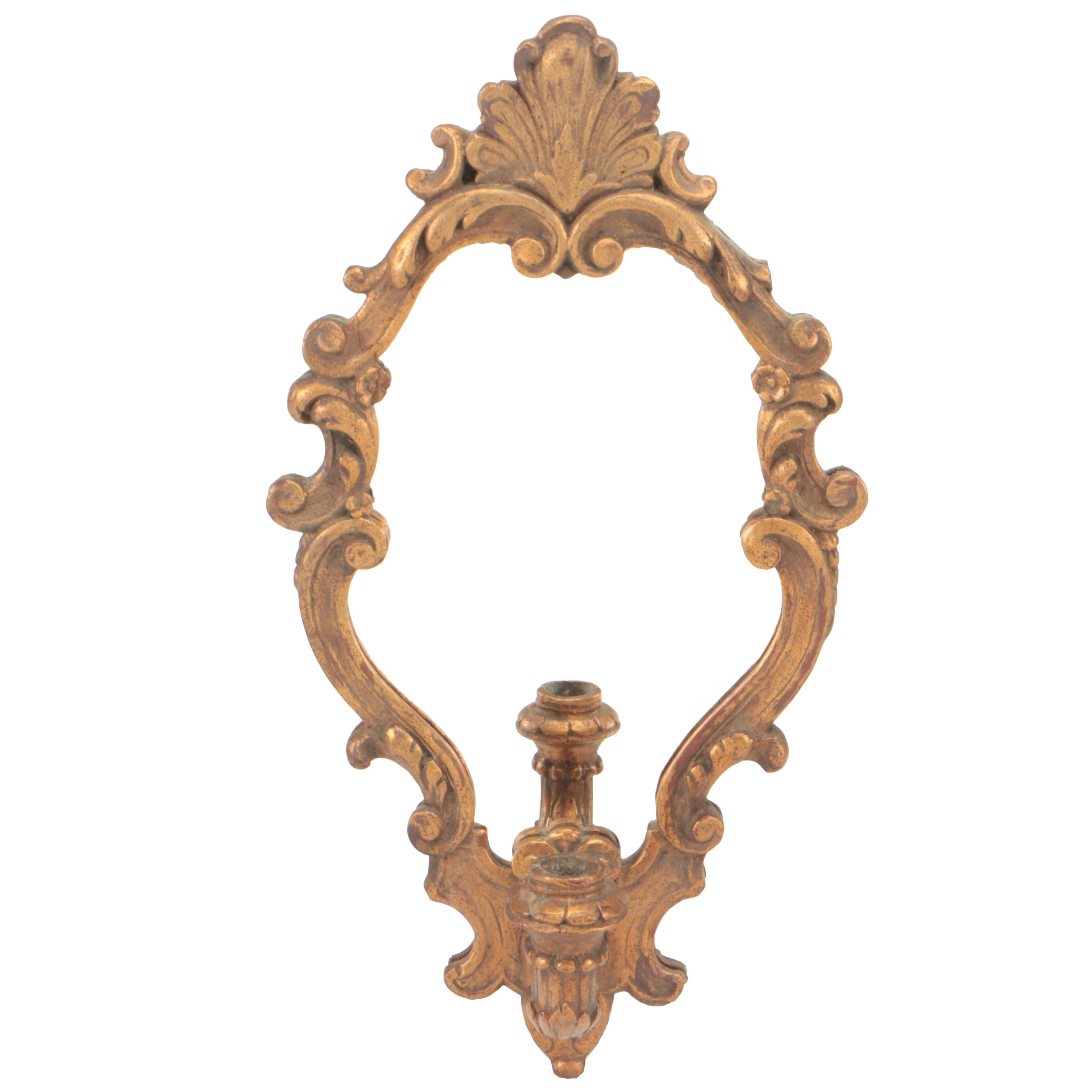 Baroque Style Giltwood Wall Mirror with Attached Candle Sconce
