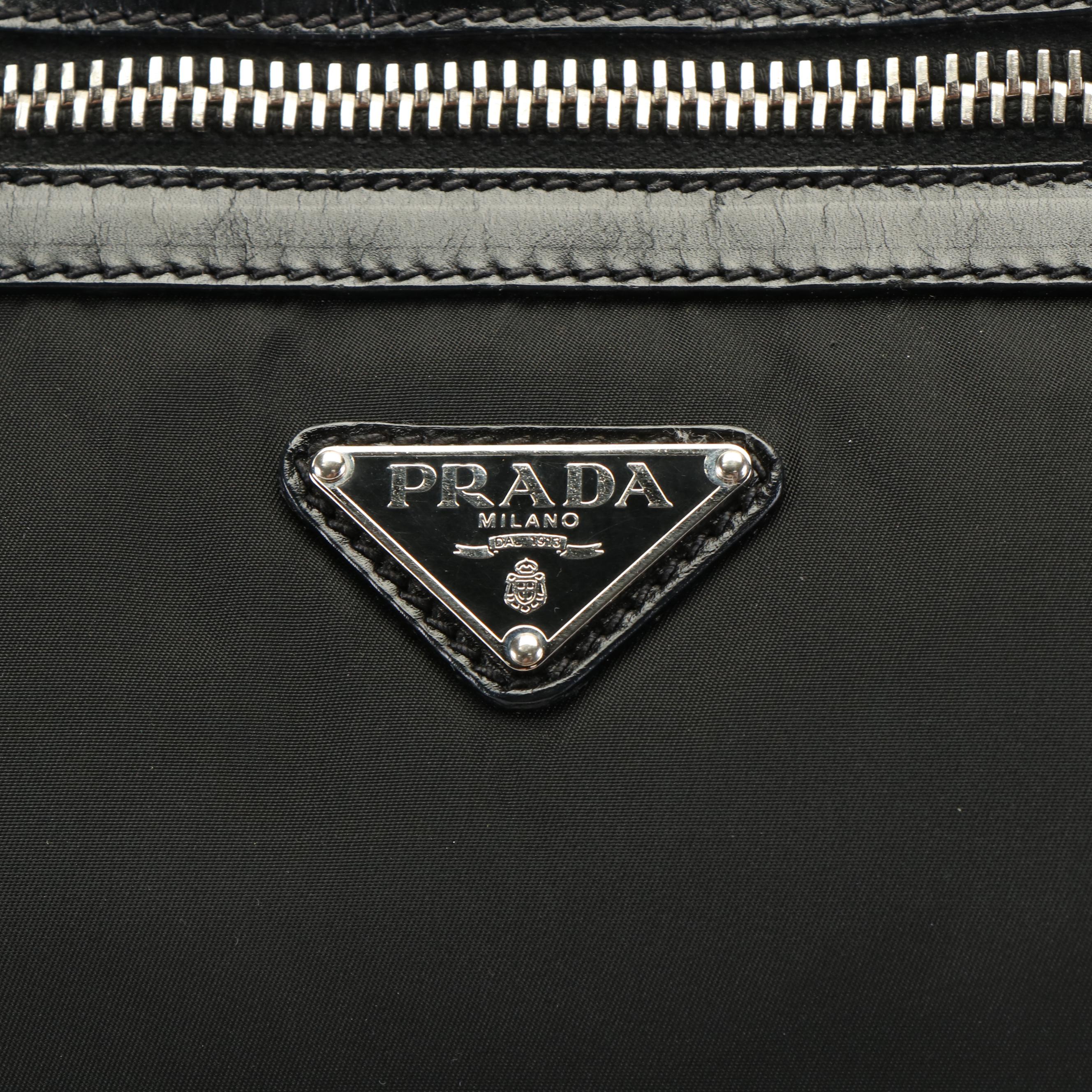 Prada Black Tessuto Vitello-Trimmed Shoulder Bag