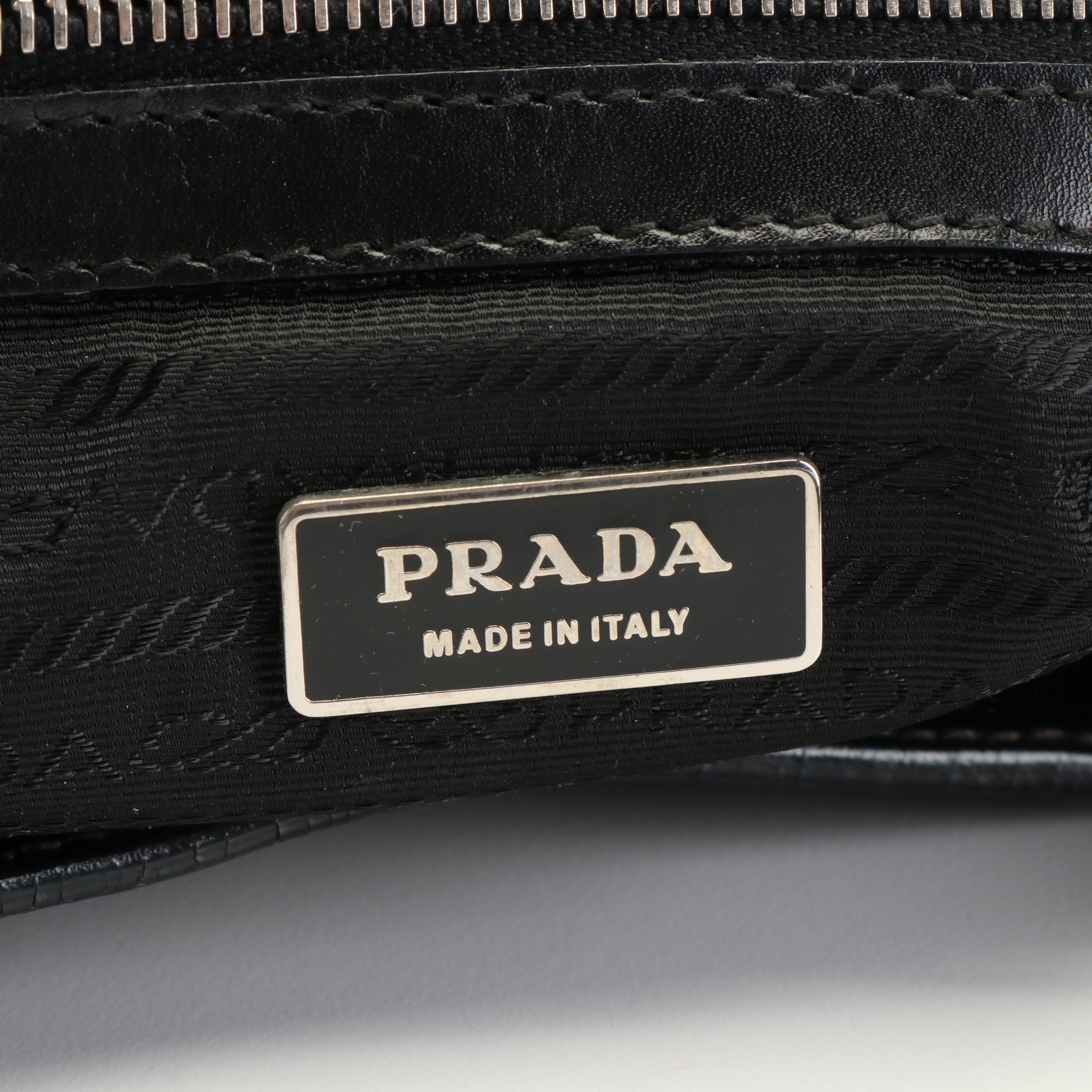 Prada Black Tessuto Vitello-Trimmed Shoulder Bag