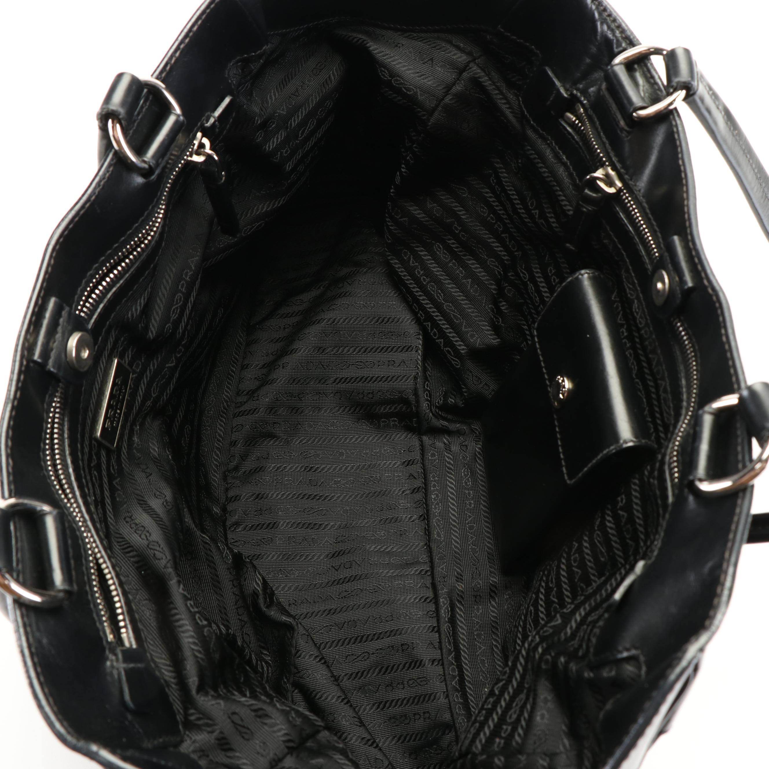 Prada Black Tessuto Vitello-Trimmed Shoulder Bag
