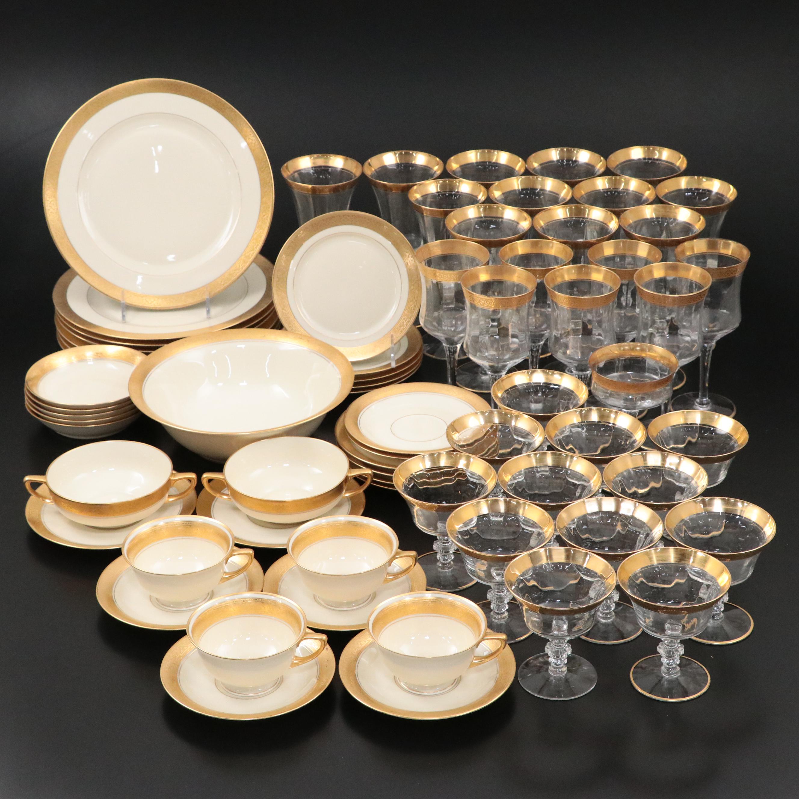 Gilt Heinrich & Co China, and Tiffin-Franciscan "Minton" Stemware