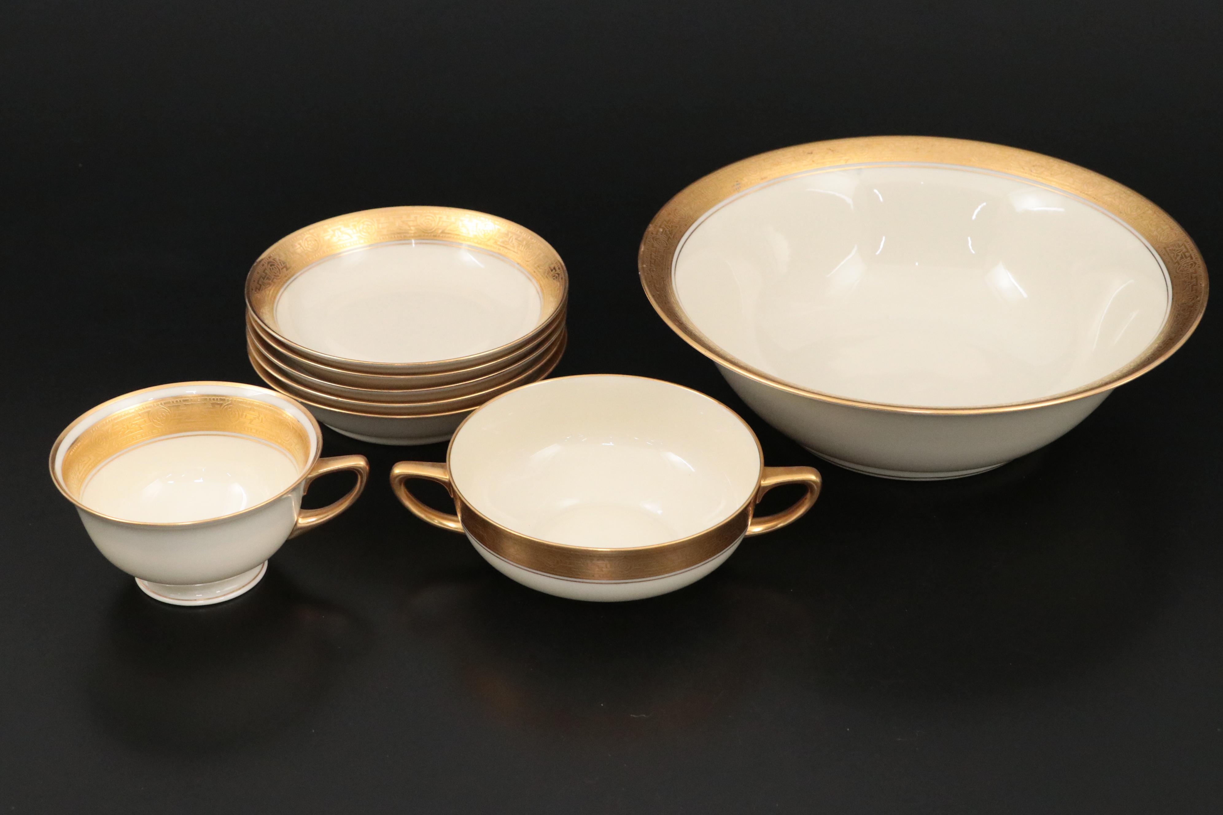 Gilt Heinrich & Co China, and Tiffin-Franciscan "Minton" Stemware