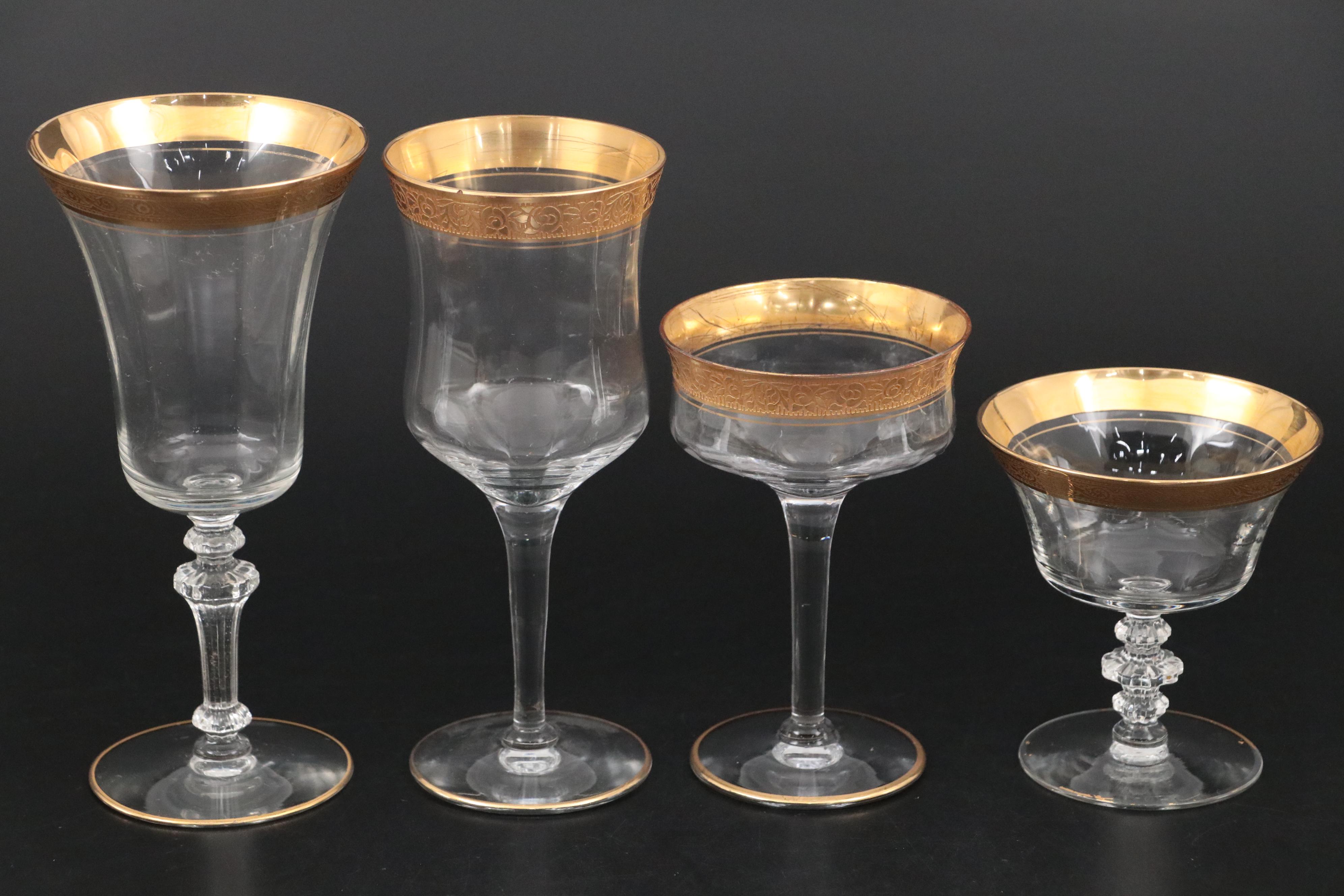 Gilt Heinrich & Co China, and Tiffin-Franciscan "Minton" Stemware
