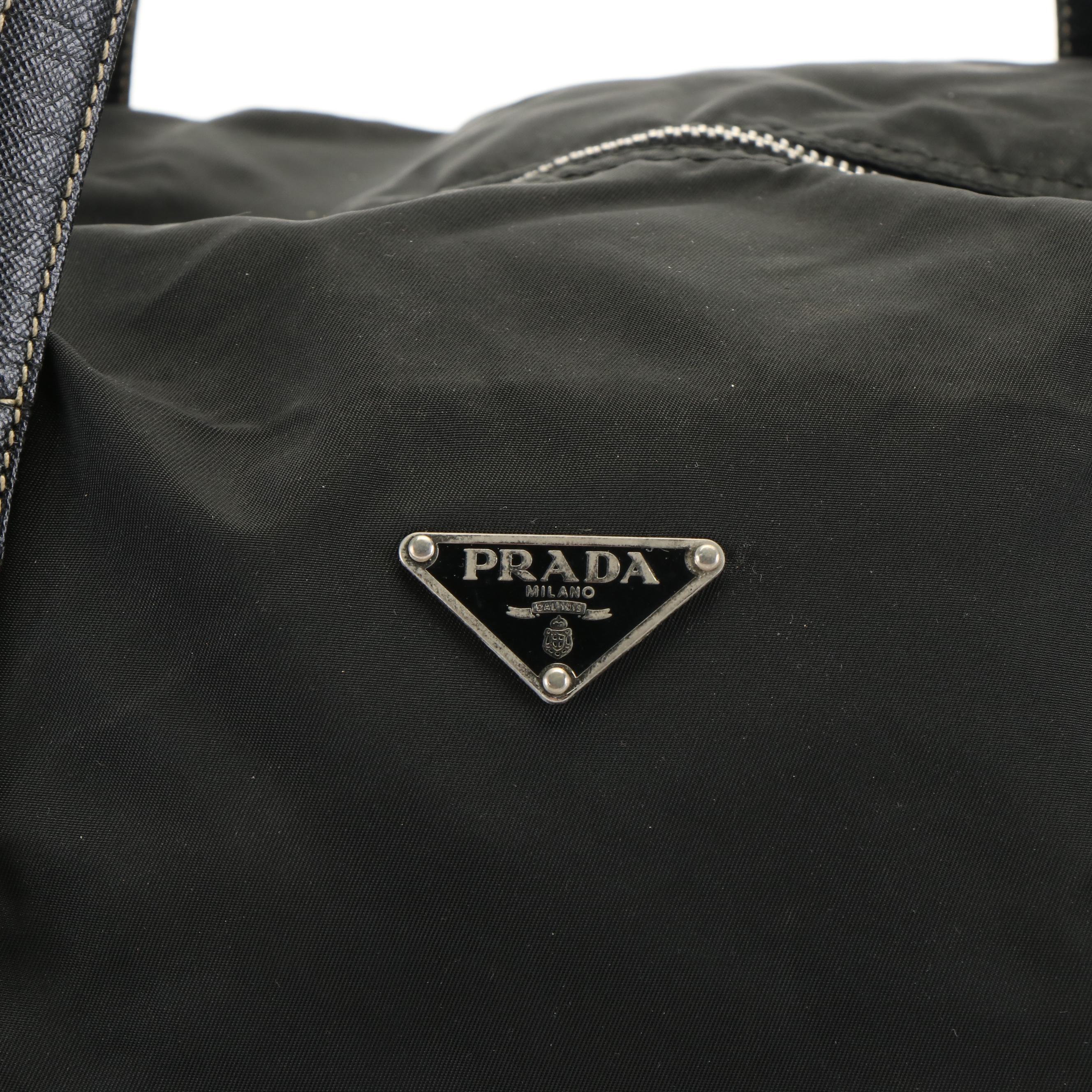 Prada Tessuto Black Nylon Saffino Leather  Mini Duffle Handbag