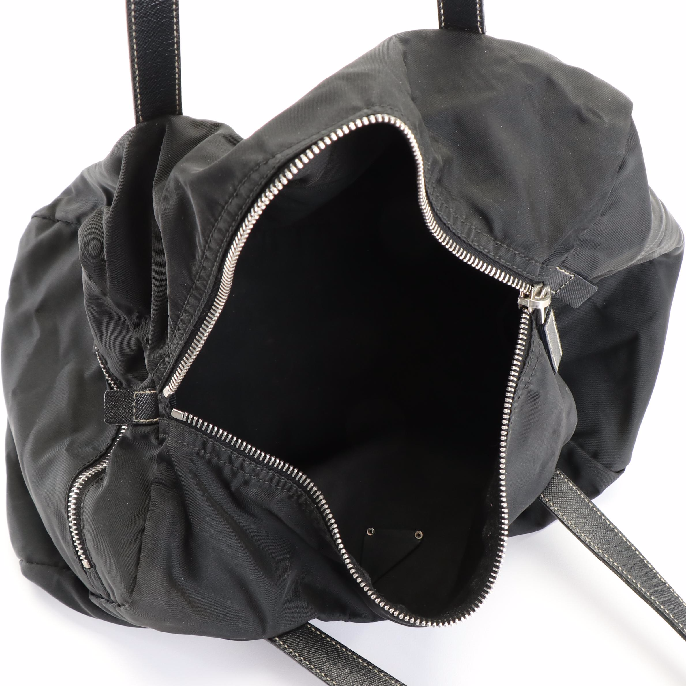 Prada Tessuto Black Nylon Saffino Leather  Mini Duffle Handbag