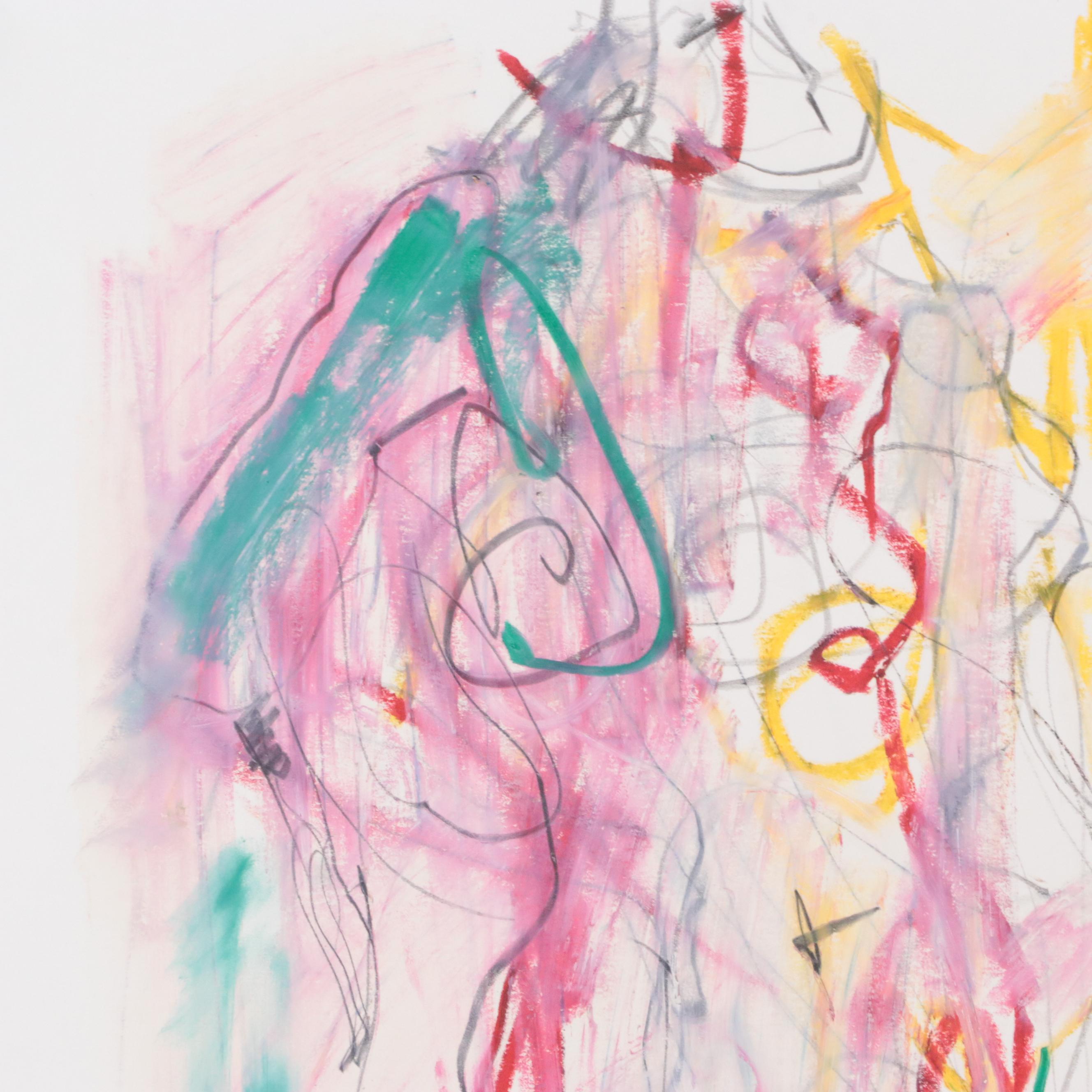 Jack Meanwell Figurative Oil Pastel Drawing, 1980