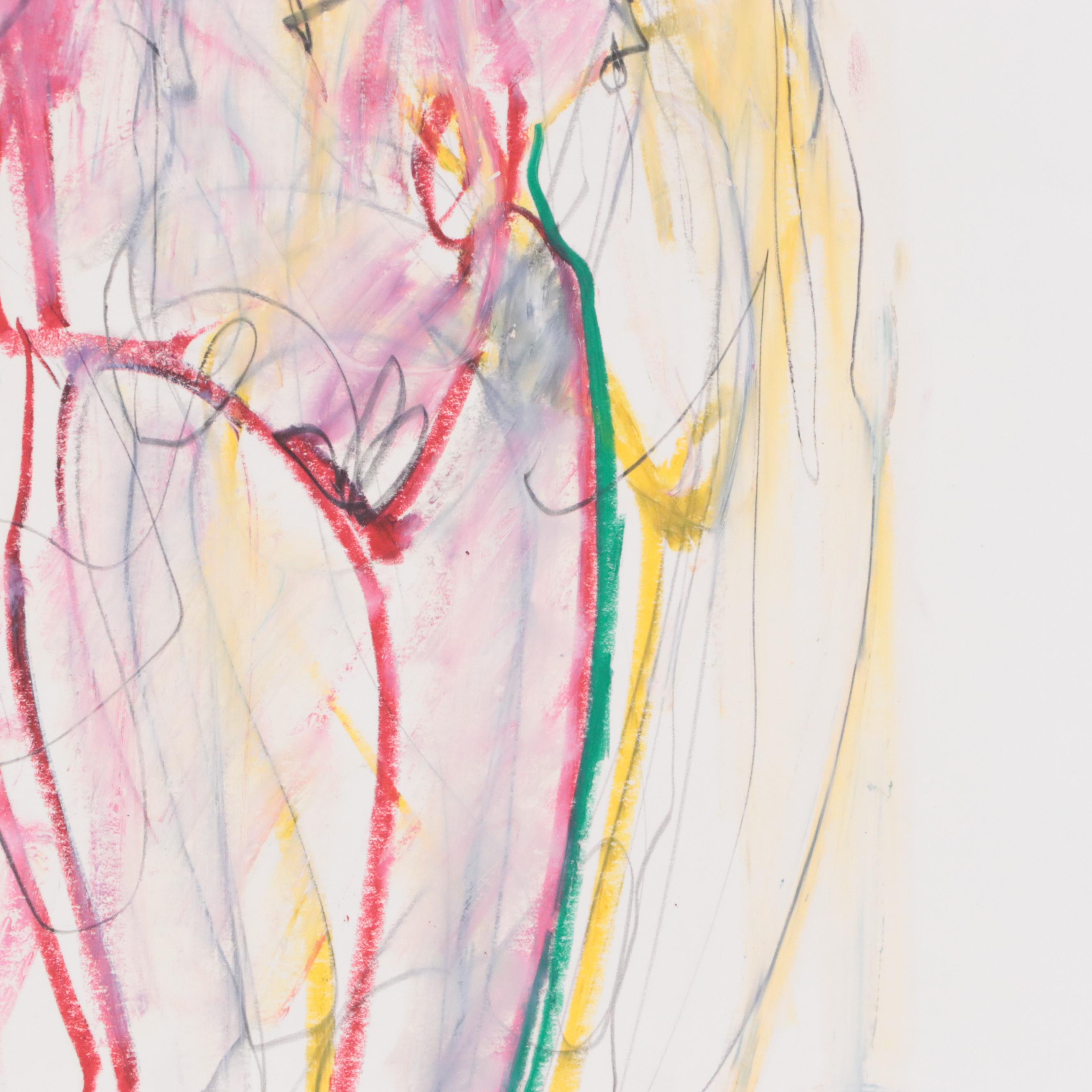 Jack Meanwell Figurative Oil Pastel Drawing, 1980