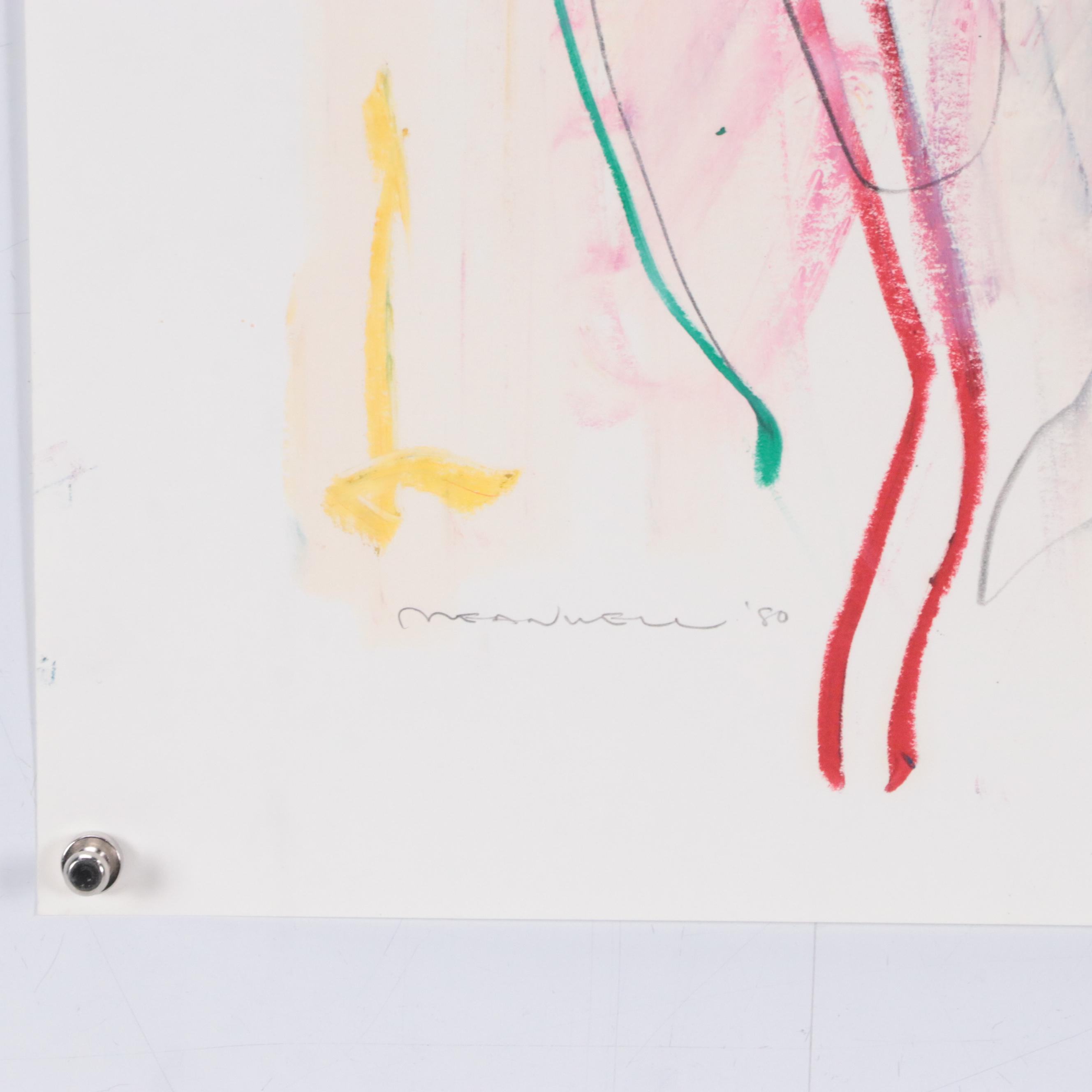Jack Meanwell Figurative Oil Pastel Drawing, 1980