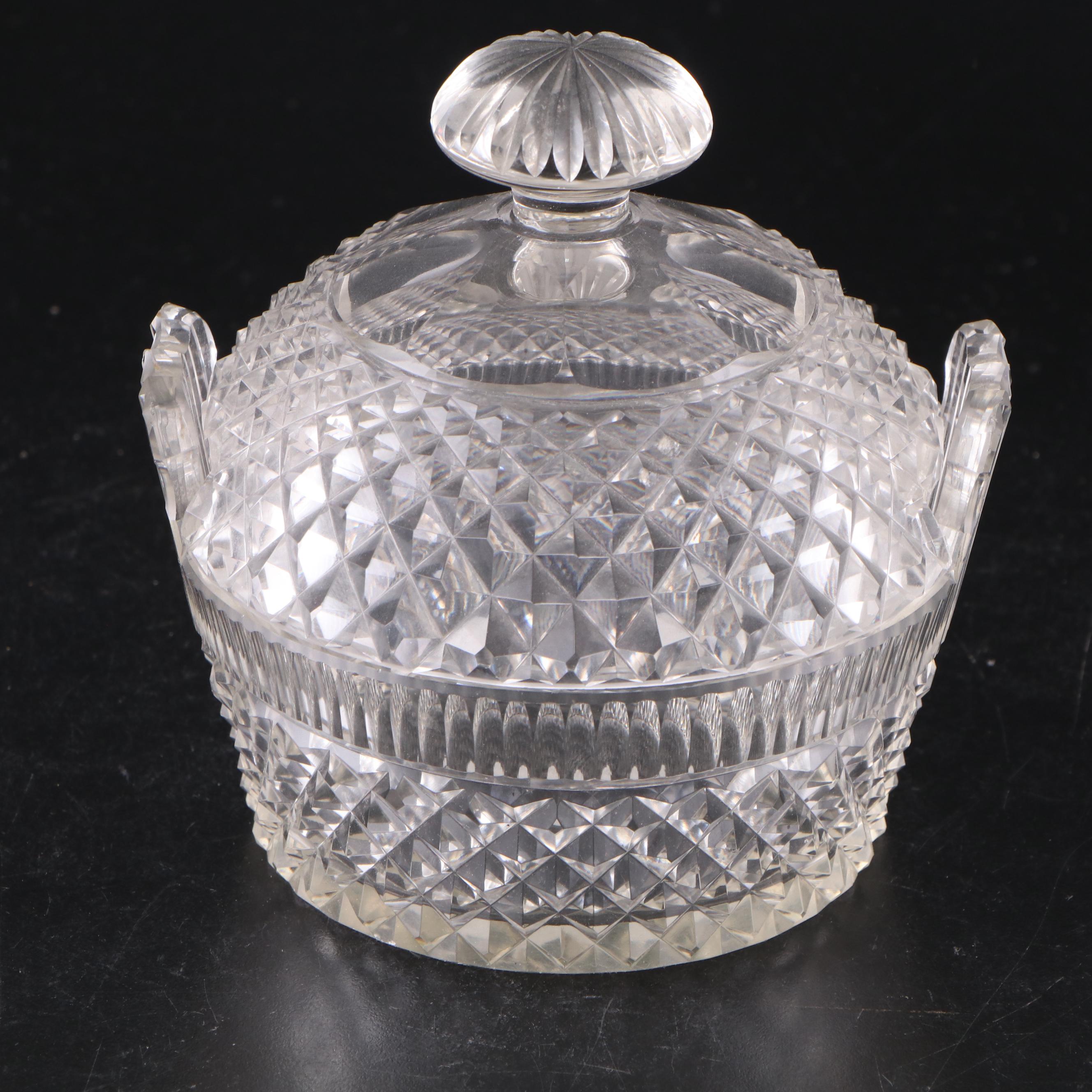 Irish Cut Glass Bonbonnière with Other Bottles and Lidded Bowl. 19th Century